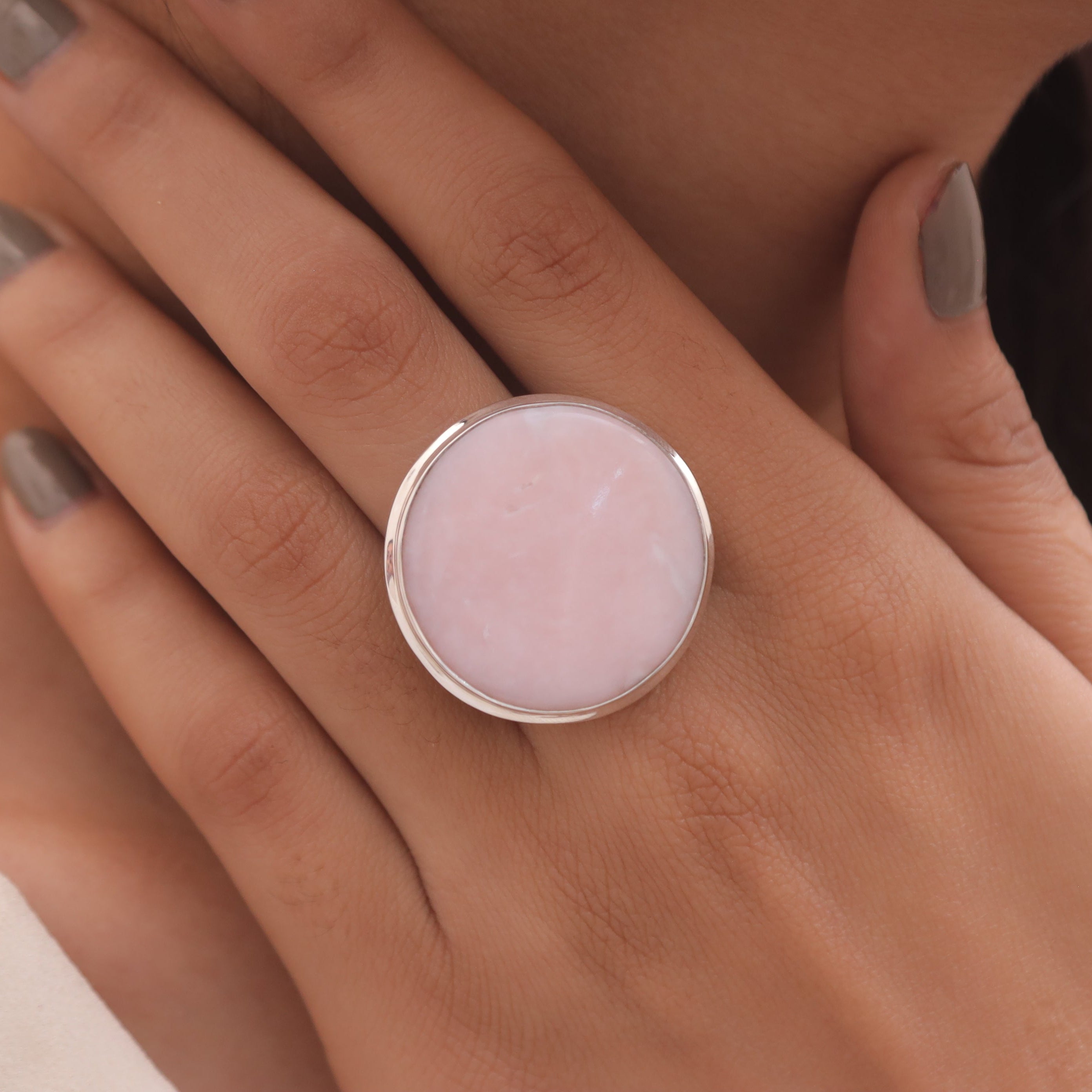 Pink Opal Solid Silver Ring