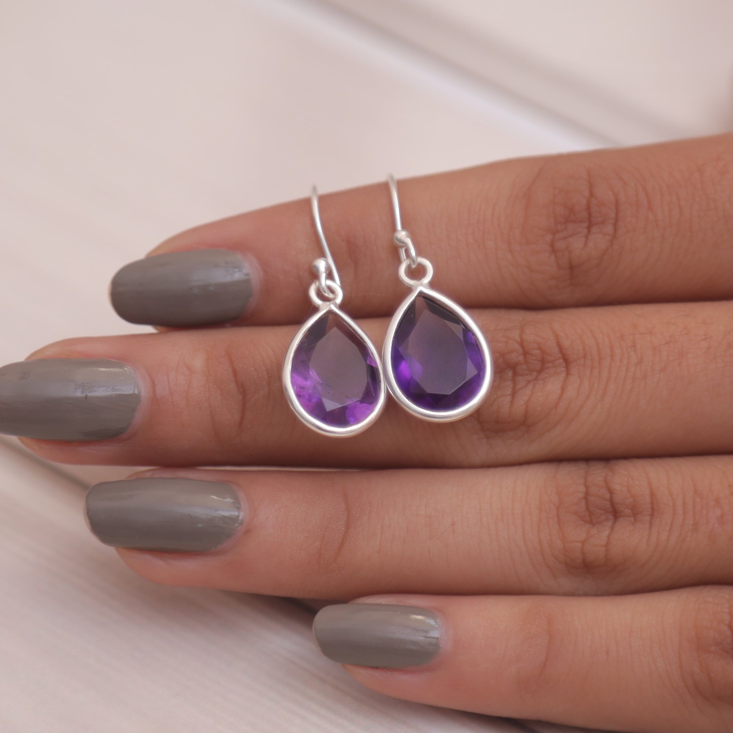 Cut Amethyst Sterling Silver Earrings