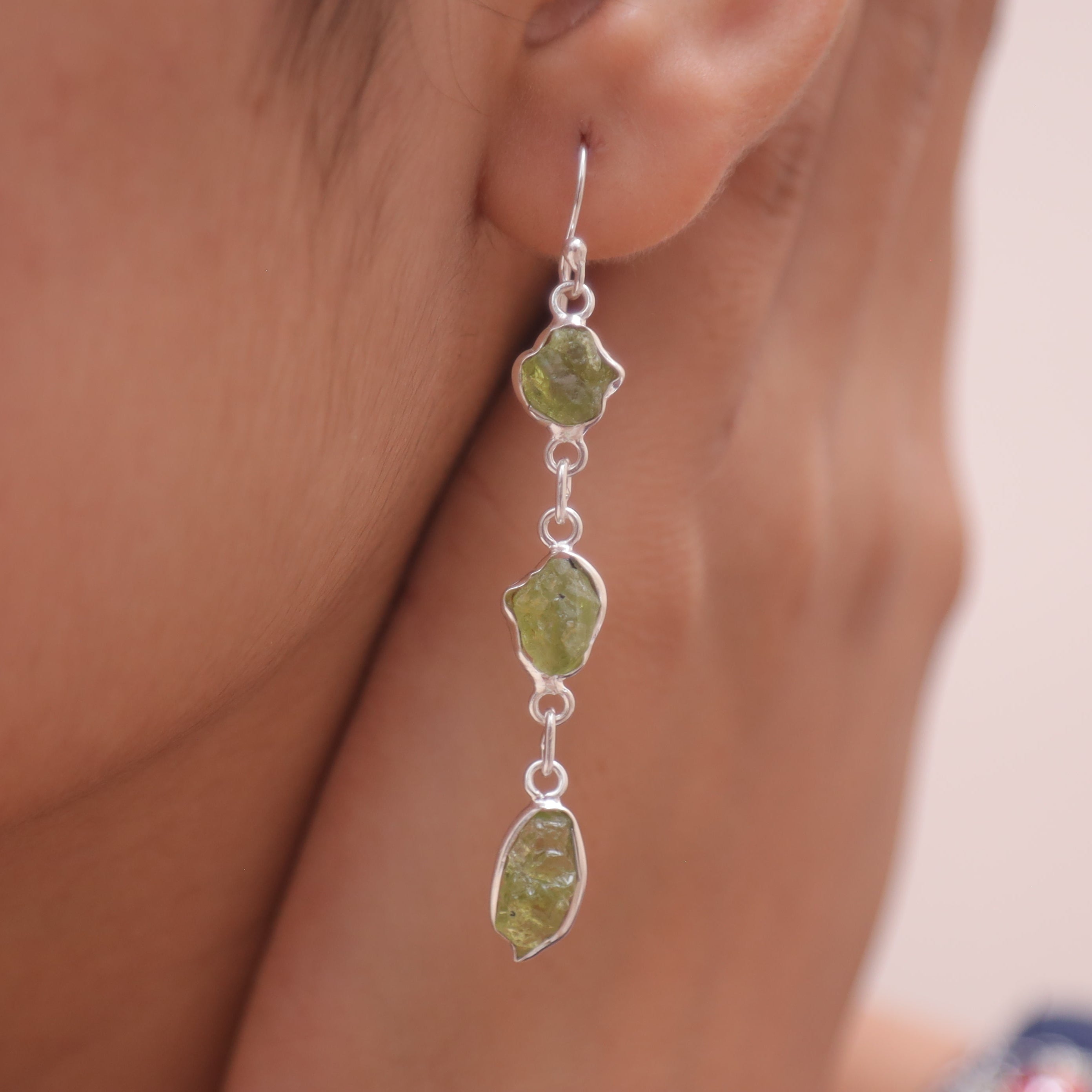 Raw Peridot Sterling Silver Earrings
