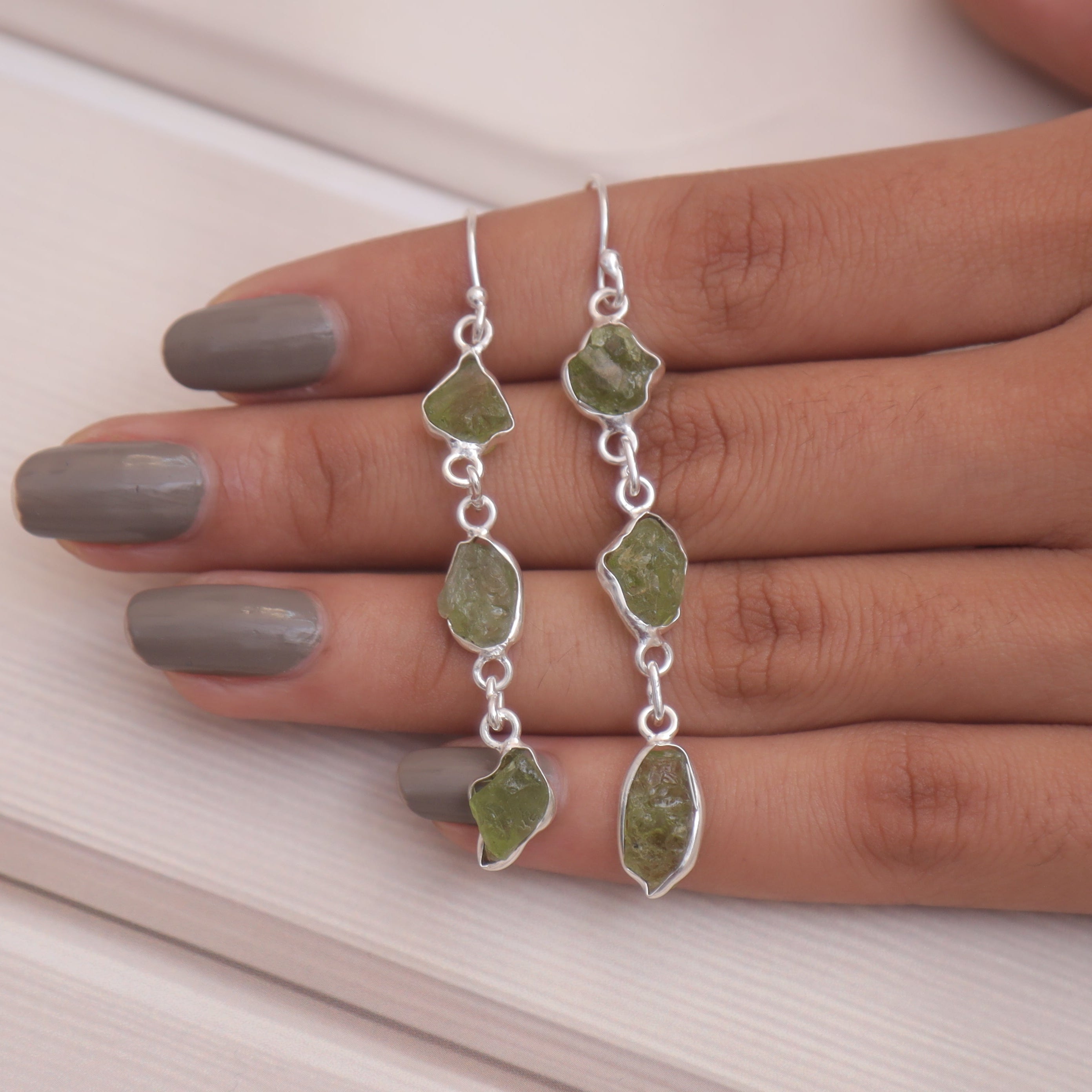 Raw Peridot Sterling Silver Earrings