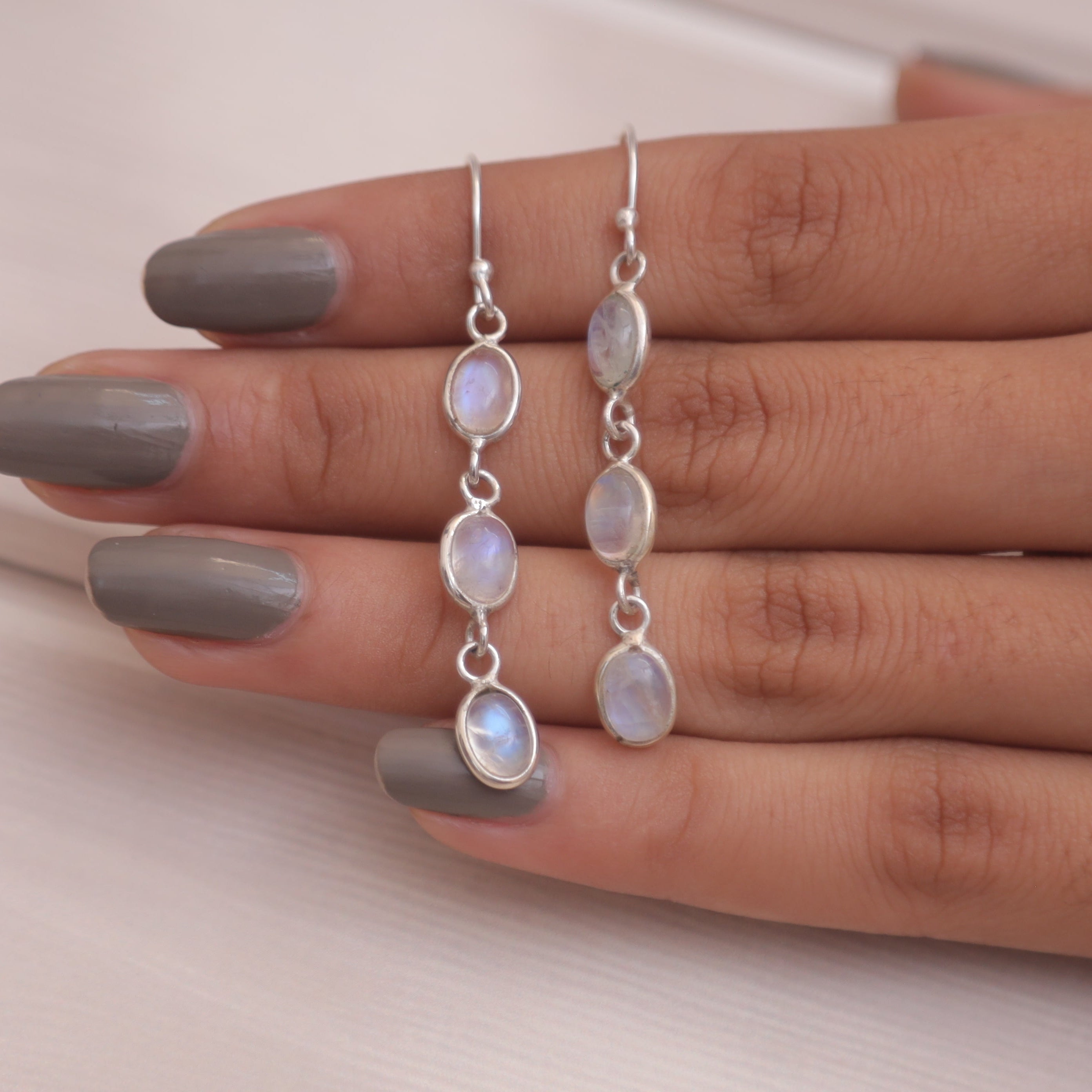 Rainbow Moonstone Sterling Silver Earrings