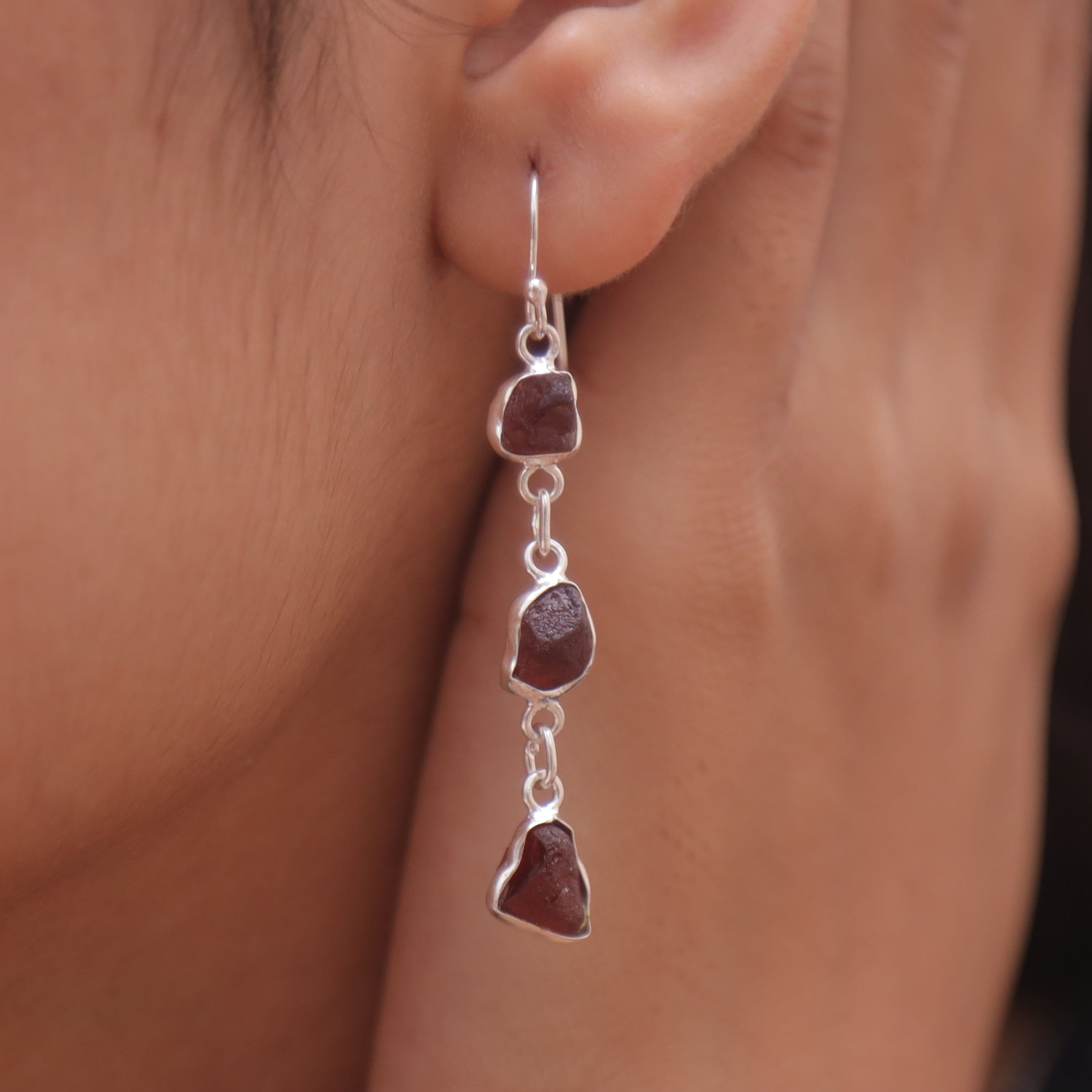 Raw Garnet Sterling Silver Earrings