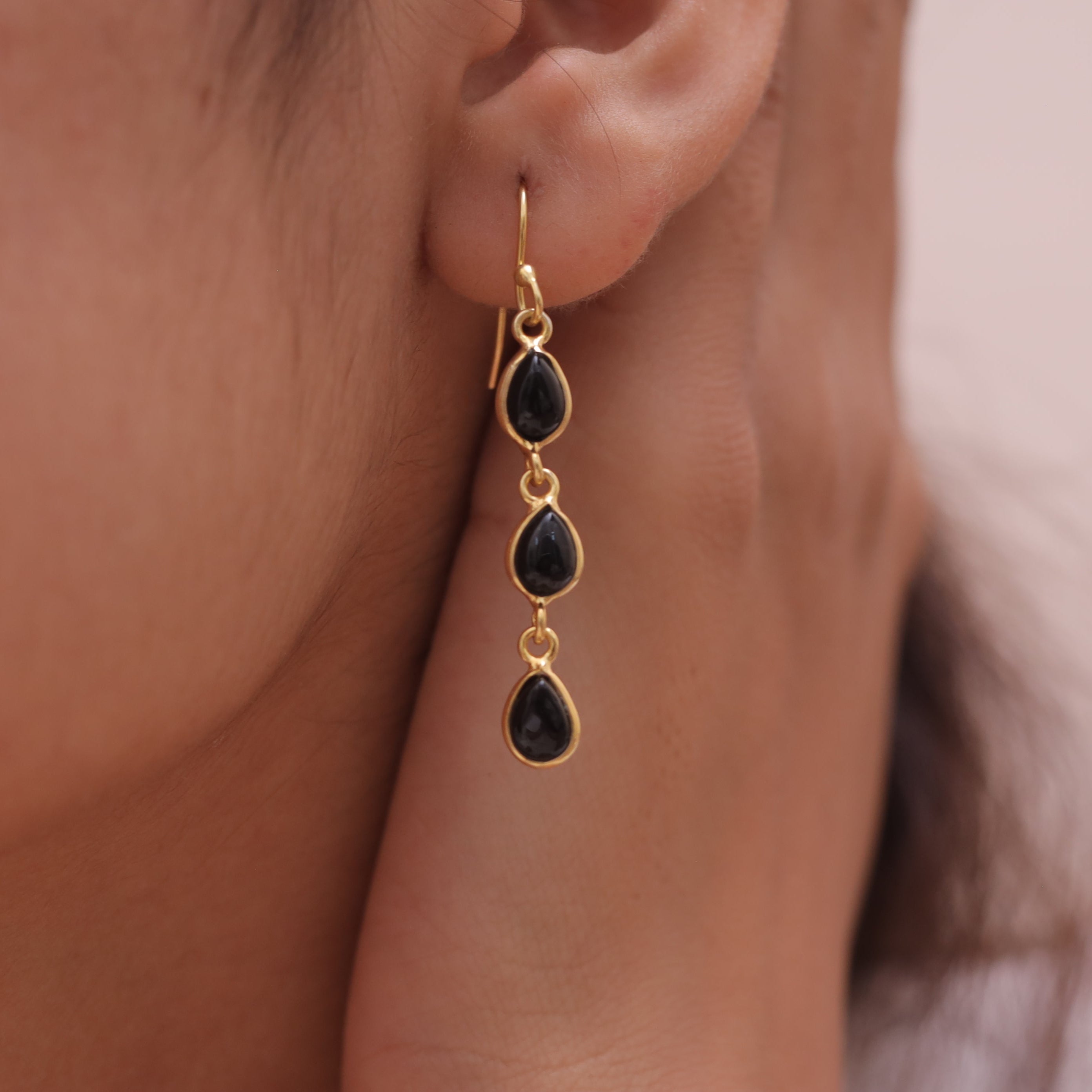 Black Onyx 18k Gold Plated Sterling Silver Earrings