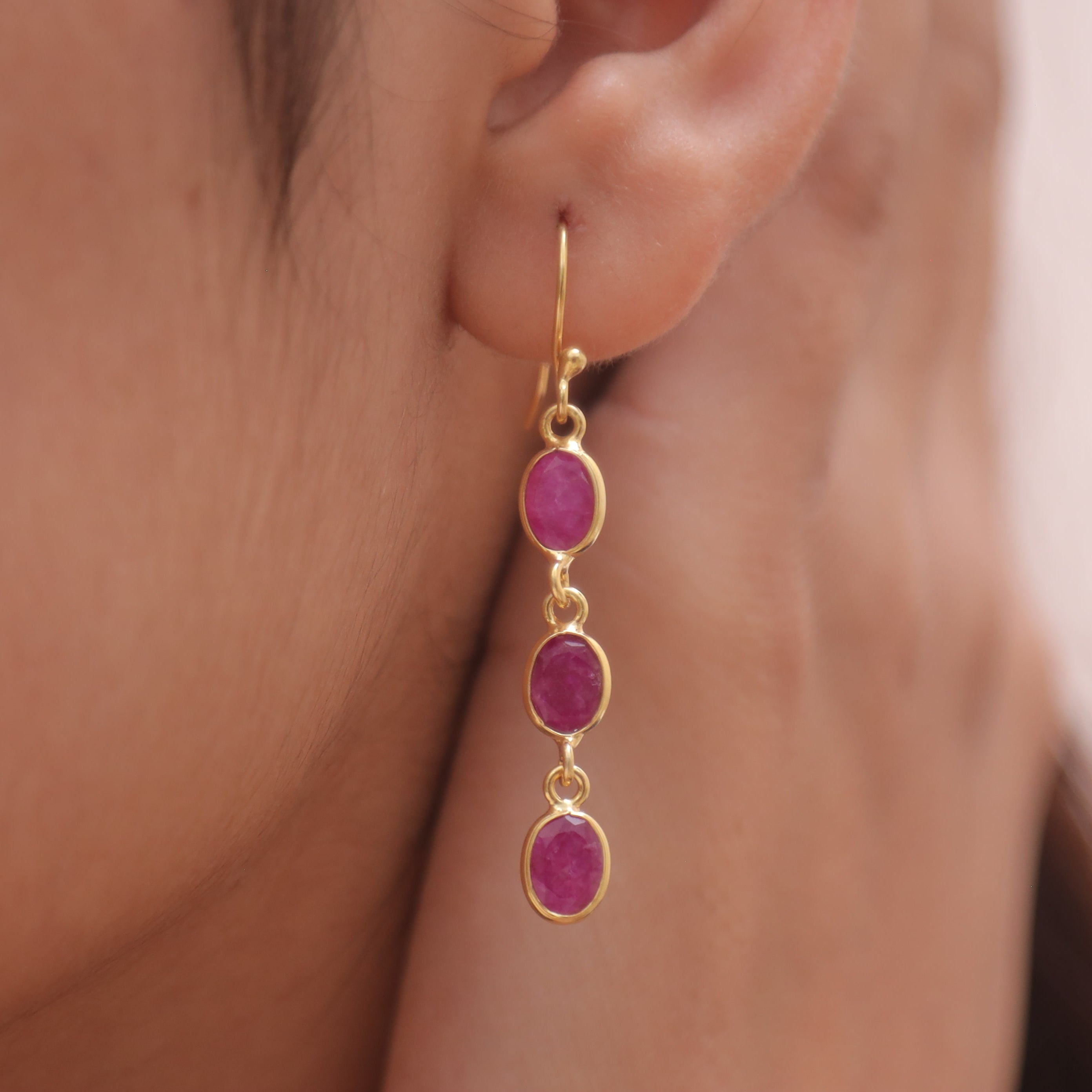 Cut Ruby 18k Gold Plated Sterling Silver Earrings
