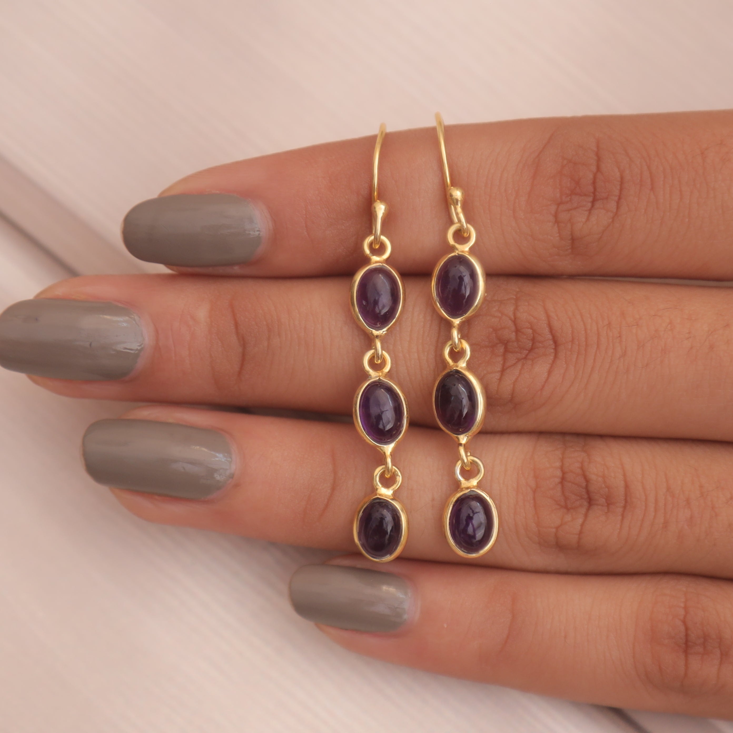 Amethyst 18k Gold Plated Sterling Silver Earrings