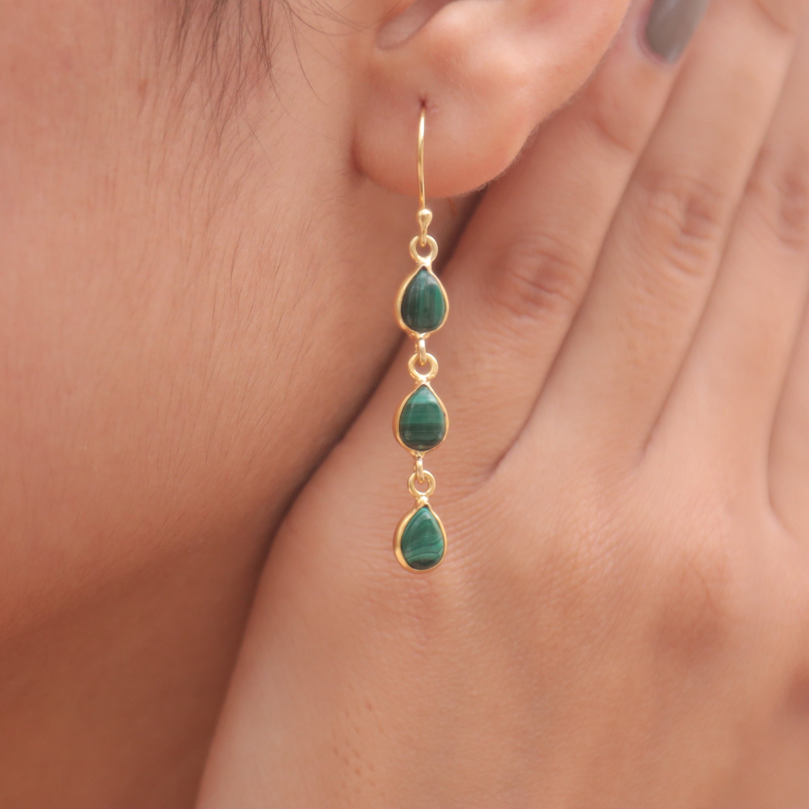 Malachite 18k Gold Plated Sterling Silver Earrings
