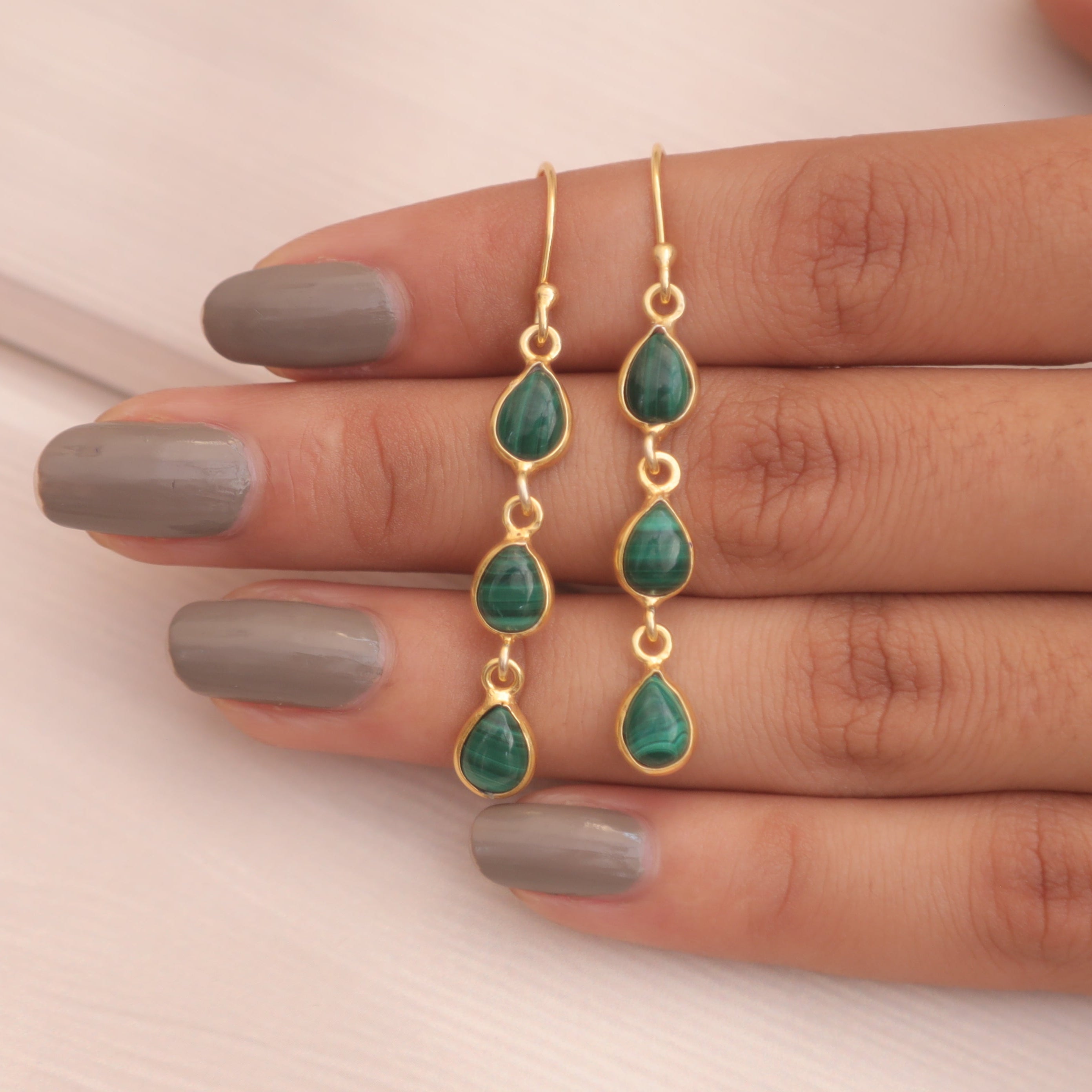 Malachite 18k Gold Plated Sterling Silver Earrings