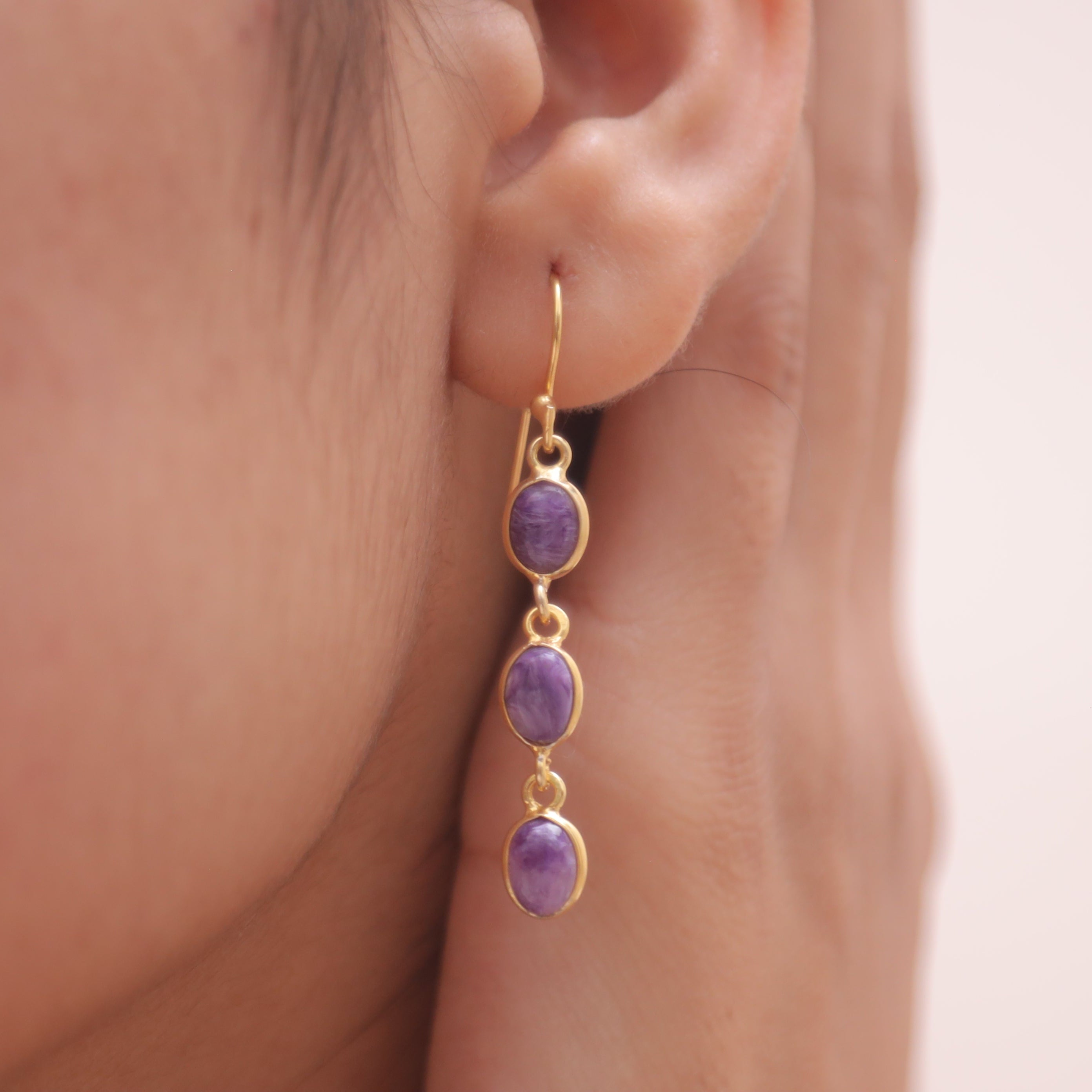 Charoite 18k Gold Plated Sterling Silver Earrings
