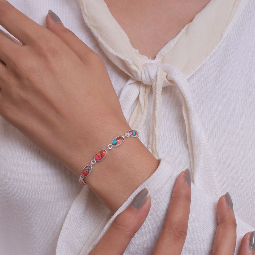 Pink Oyster Sterling Silver Bracelet