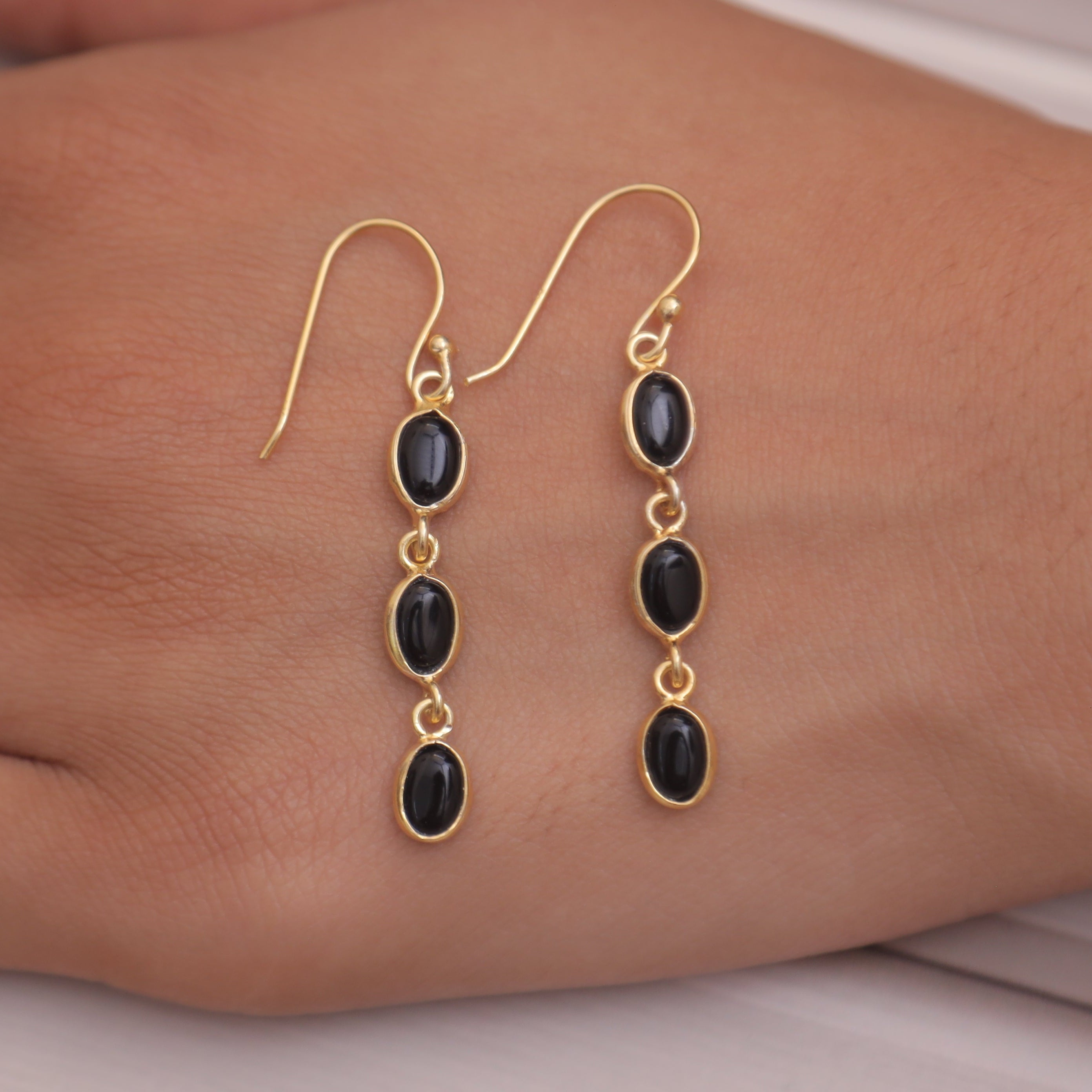 Black Onyx 18k Gold Plated Sterling Silver Earrings