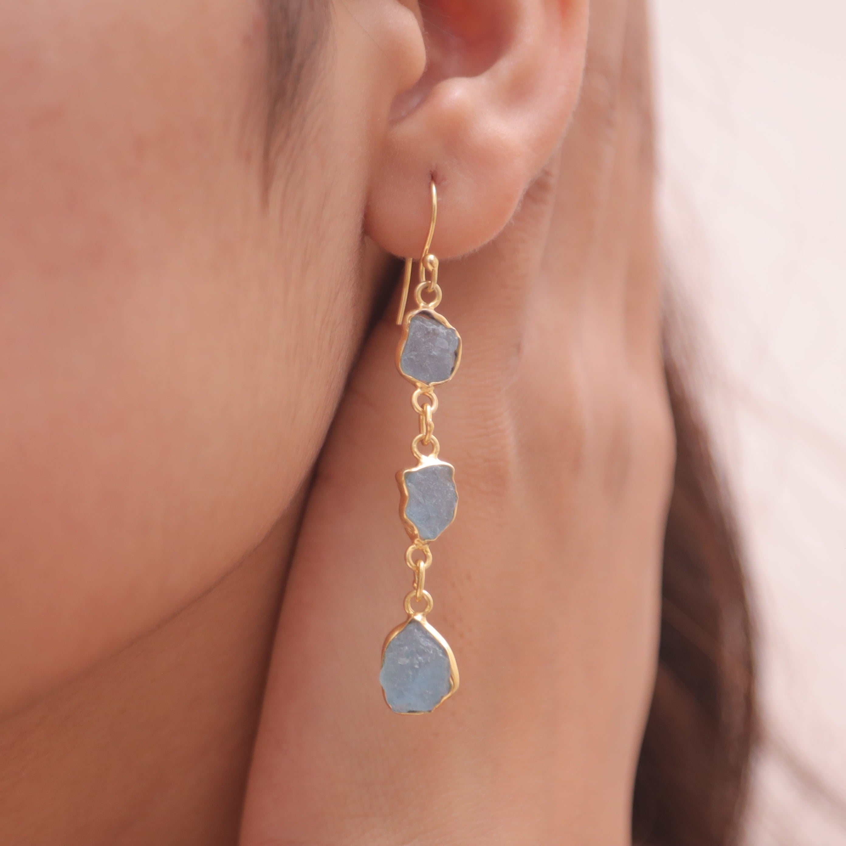 Raw Aquamarine 18k Gold Plated Sterling Silver Earrings