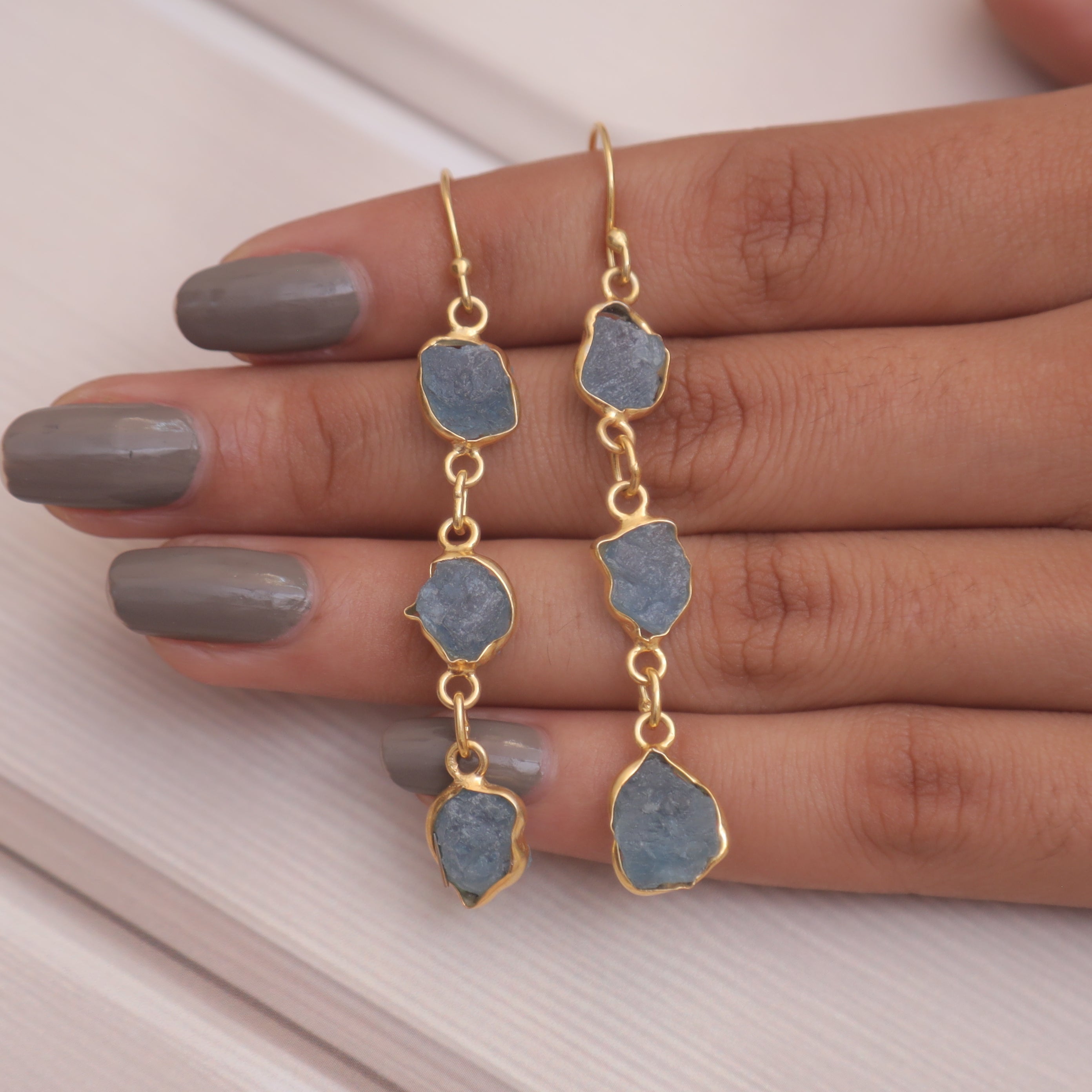 Raw Aquamarine 18k Gold Plated Sterling Silver Earrings