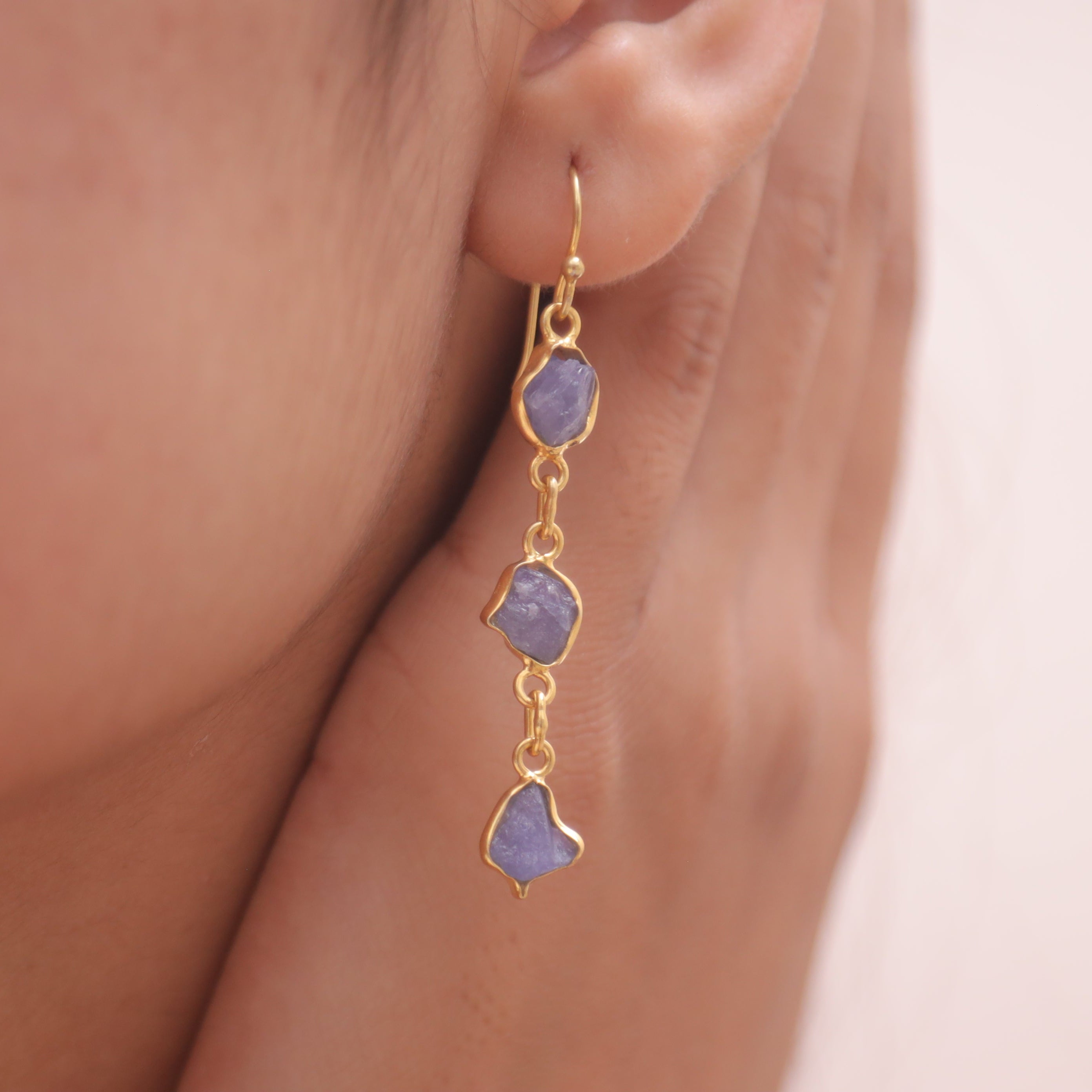 Raw Tanzanite 18k Gold Plated Sterling Silver Earrings