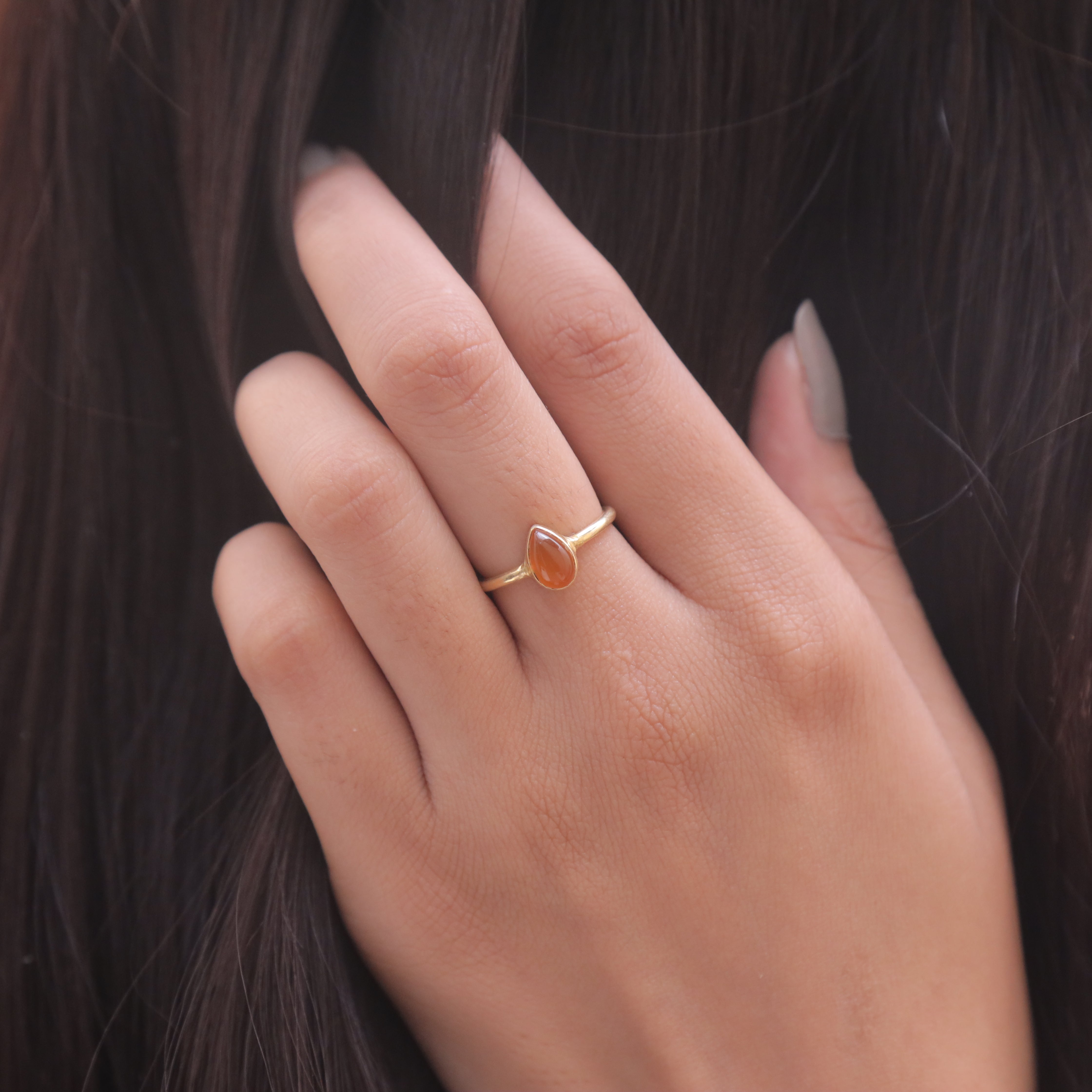 Carnelian 18k Gold Plated Solid Silver Ring