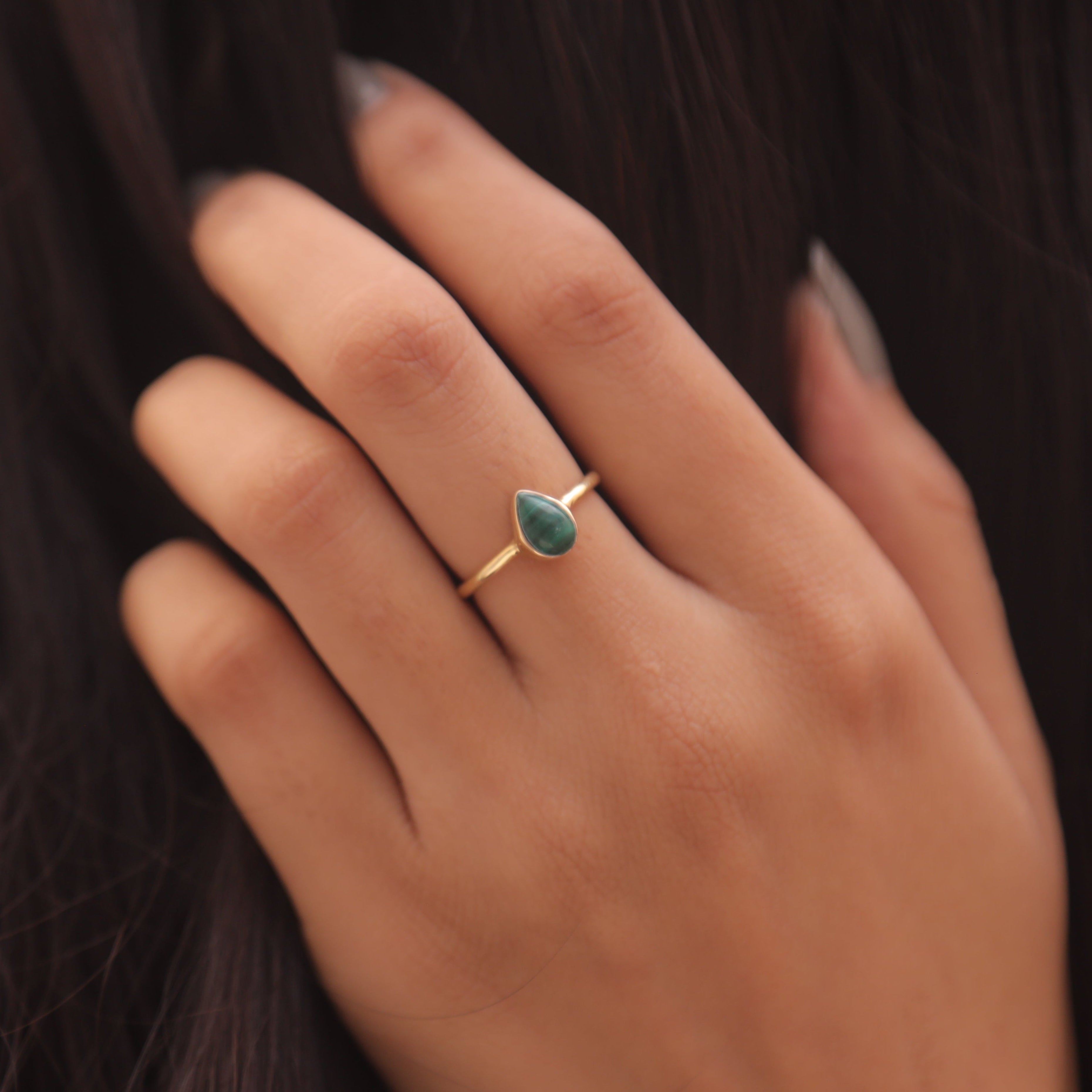 Malachite 18k Gold Plated Solid Silver Ring