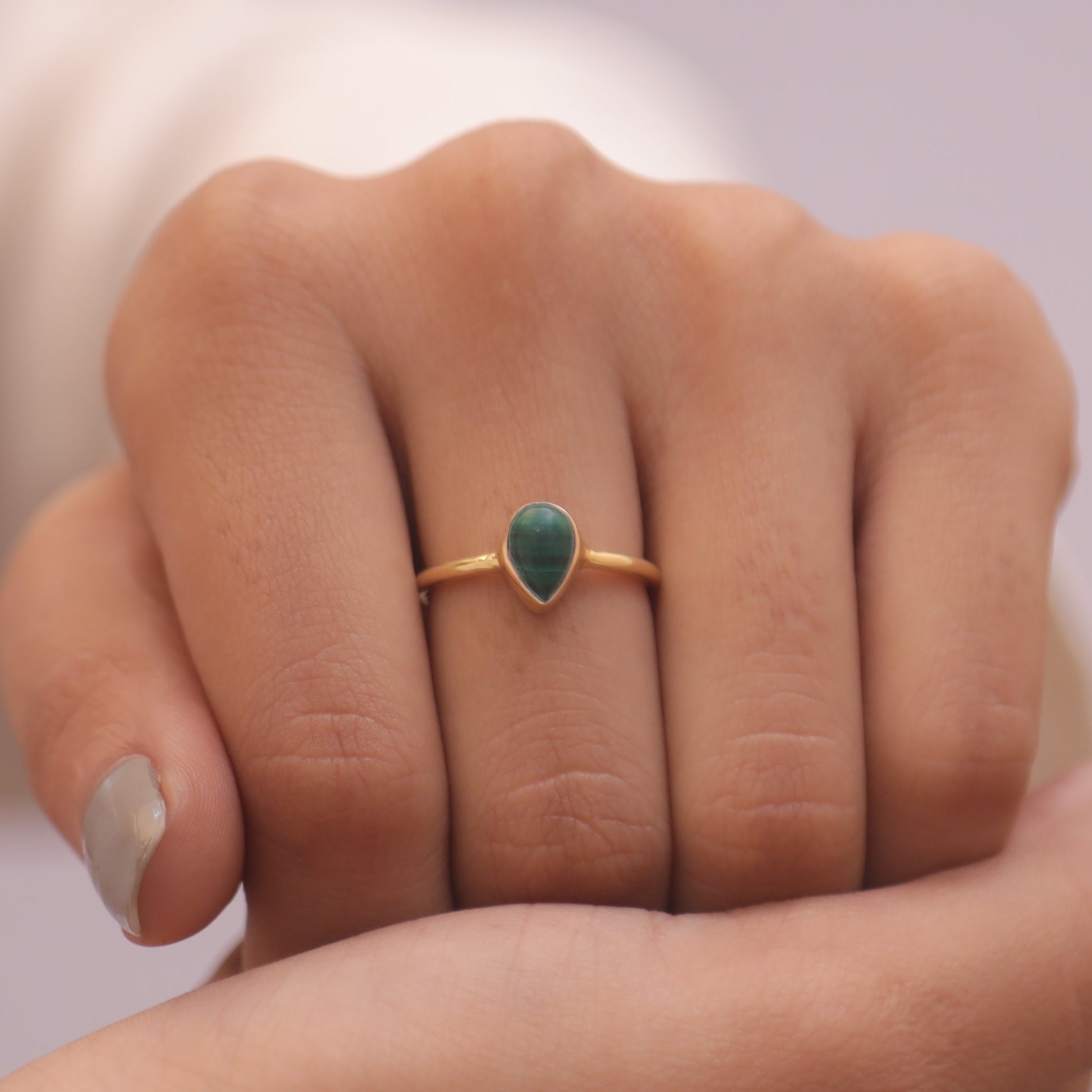 Malachite 18k Gold Plated Solid Silver Ring