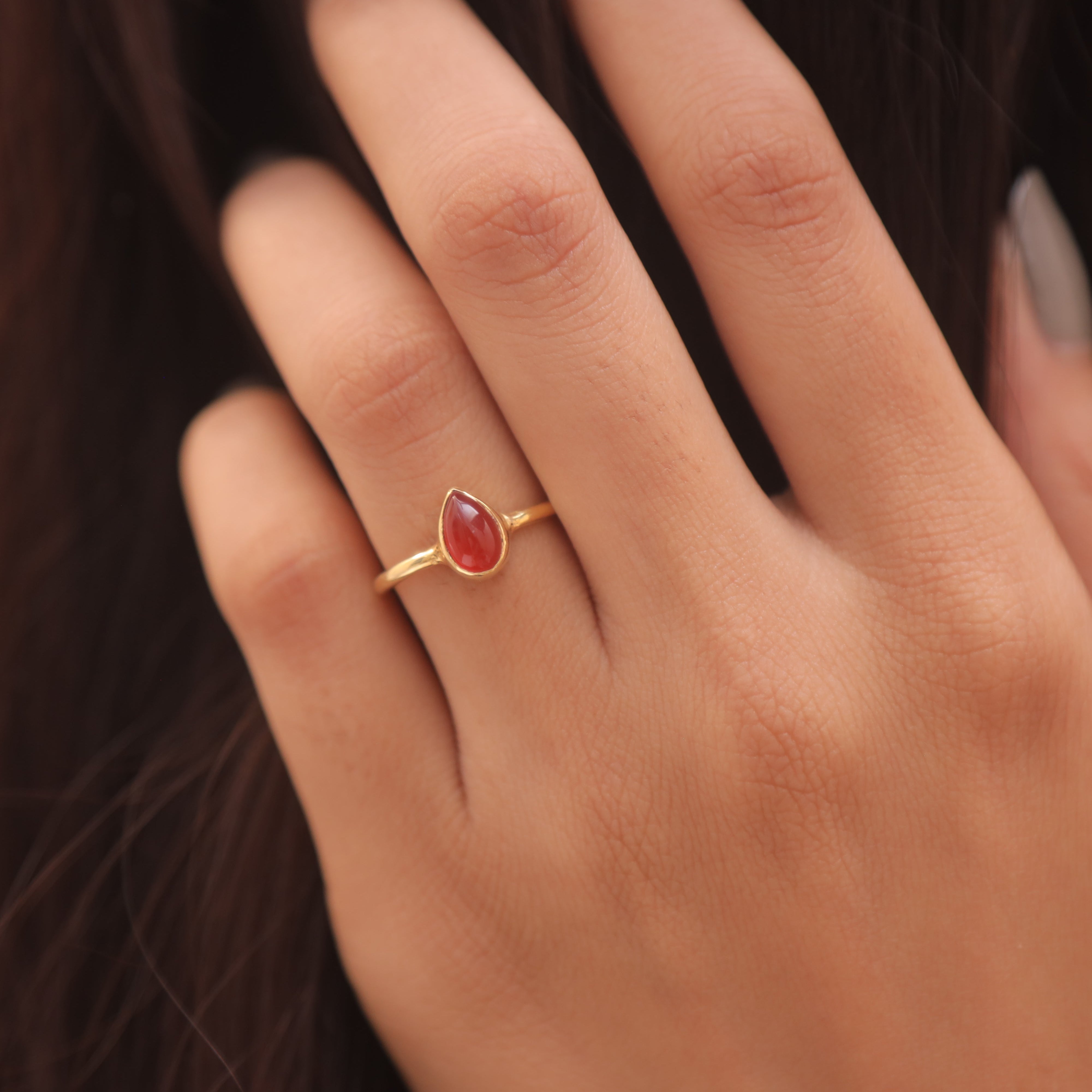 Carnelian 18k Gold Plated Solid Silver Ring