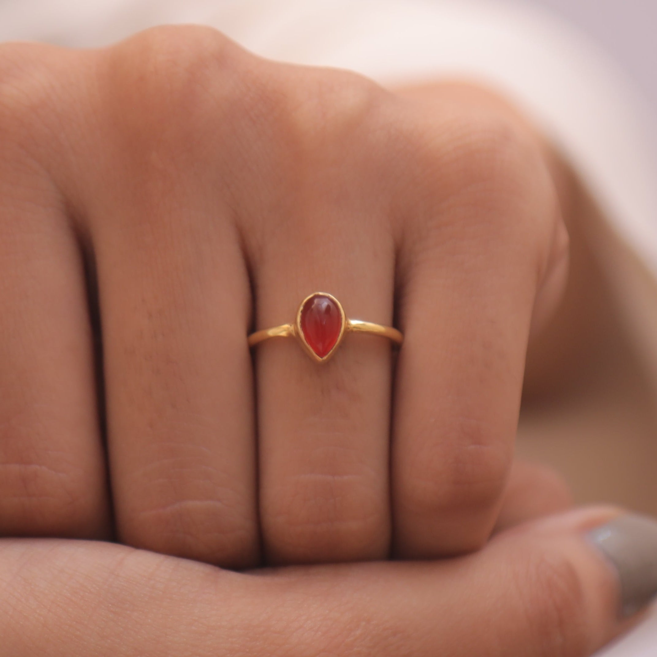 Carnelian 18k Gold Plated Solid Silver Ring