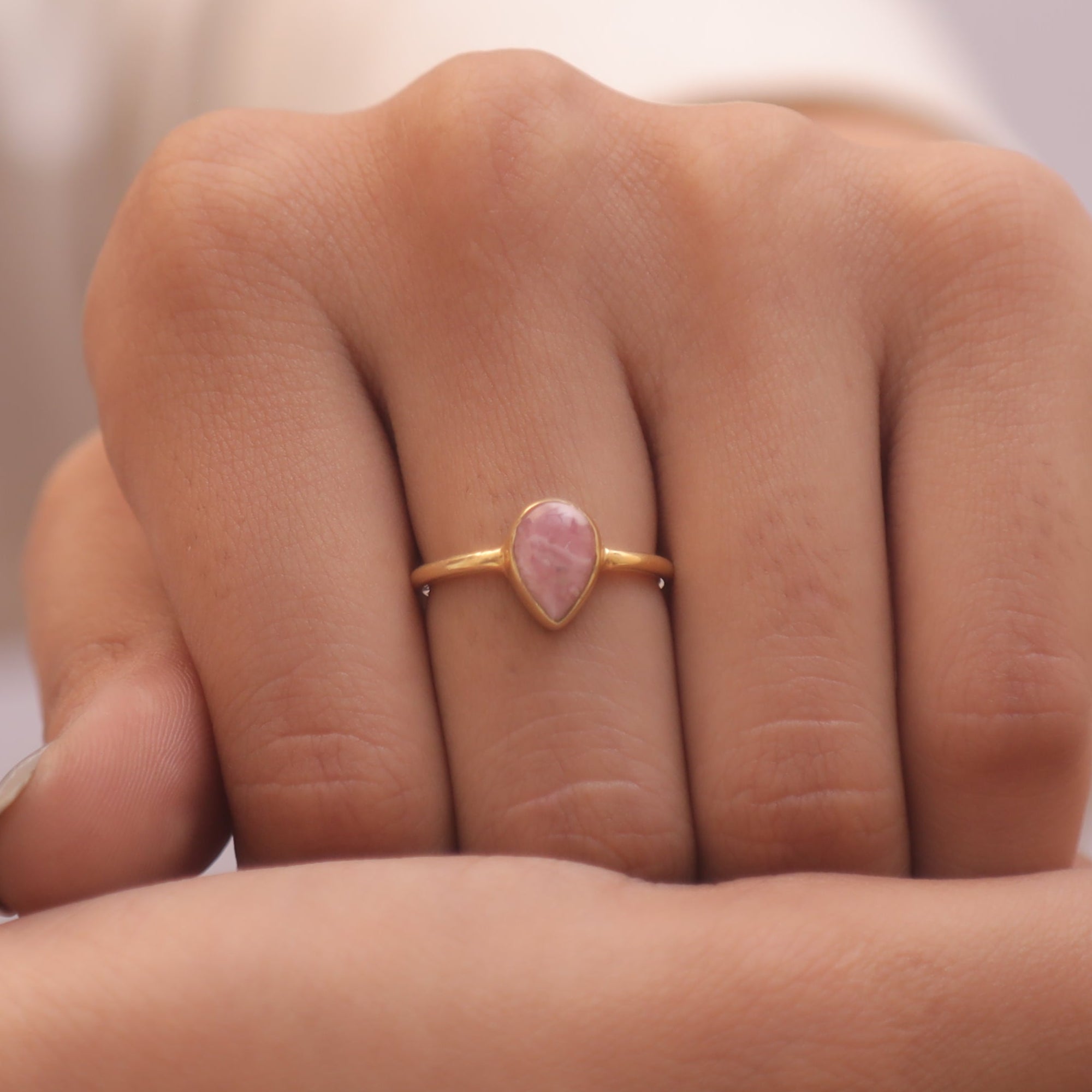 Rhodochrosite  18k Gold Plated Sterling Silver Ring
