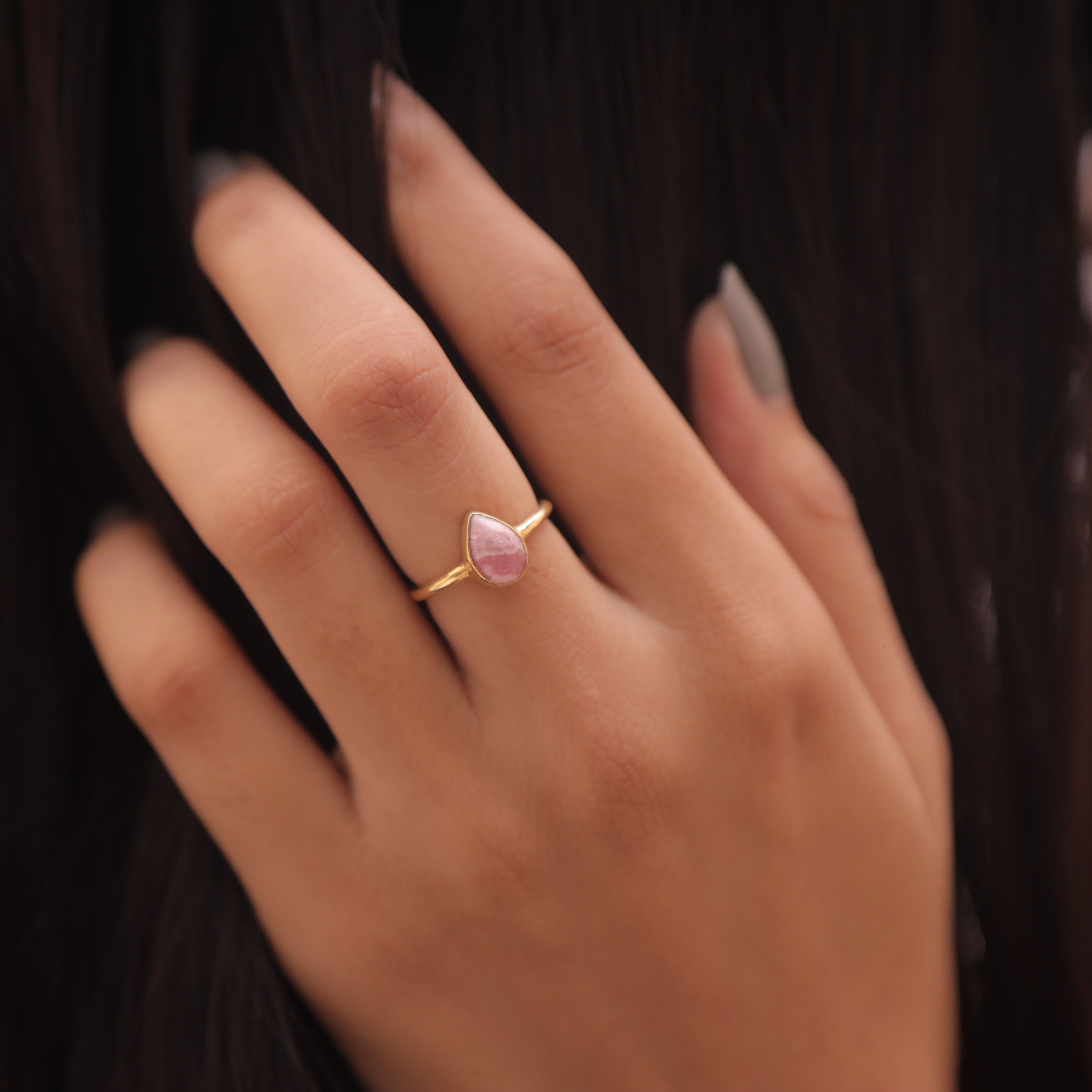 Rhodochrosite  18k Gold Plated Sterling Silver Ring