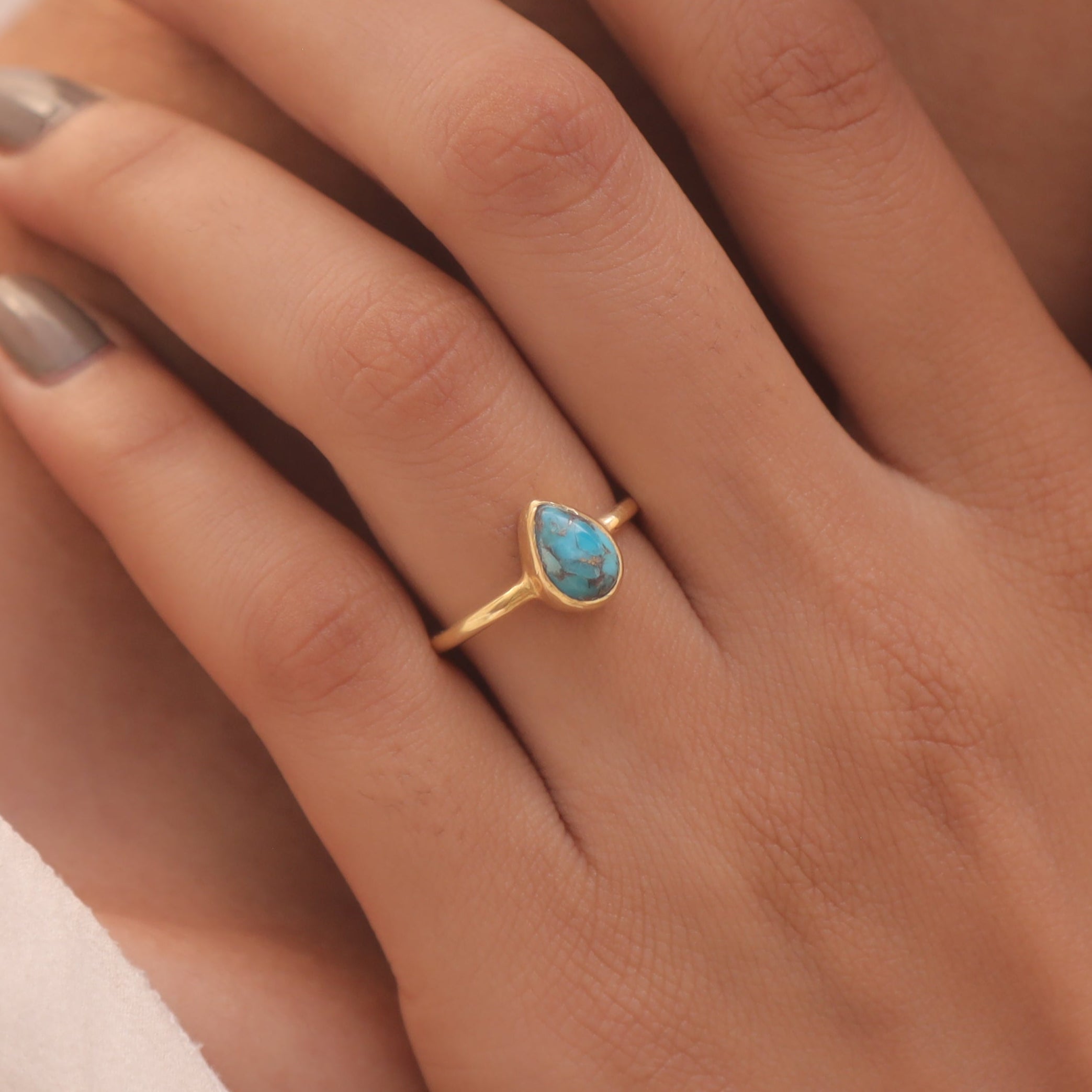 Blue Copper 18k Gold Plated Turquoise Solid Silver Ring