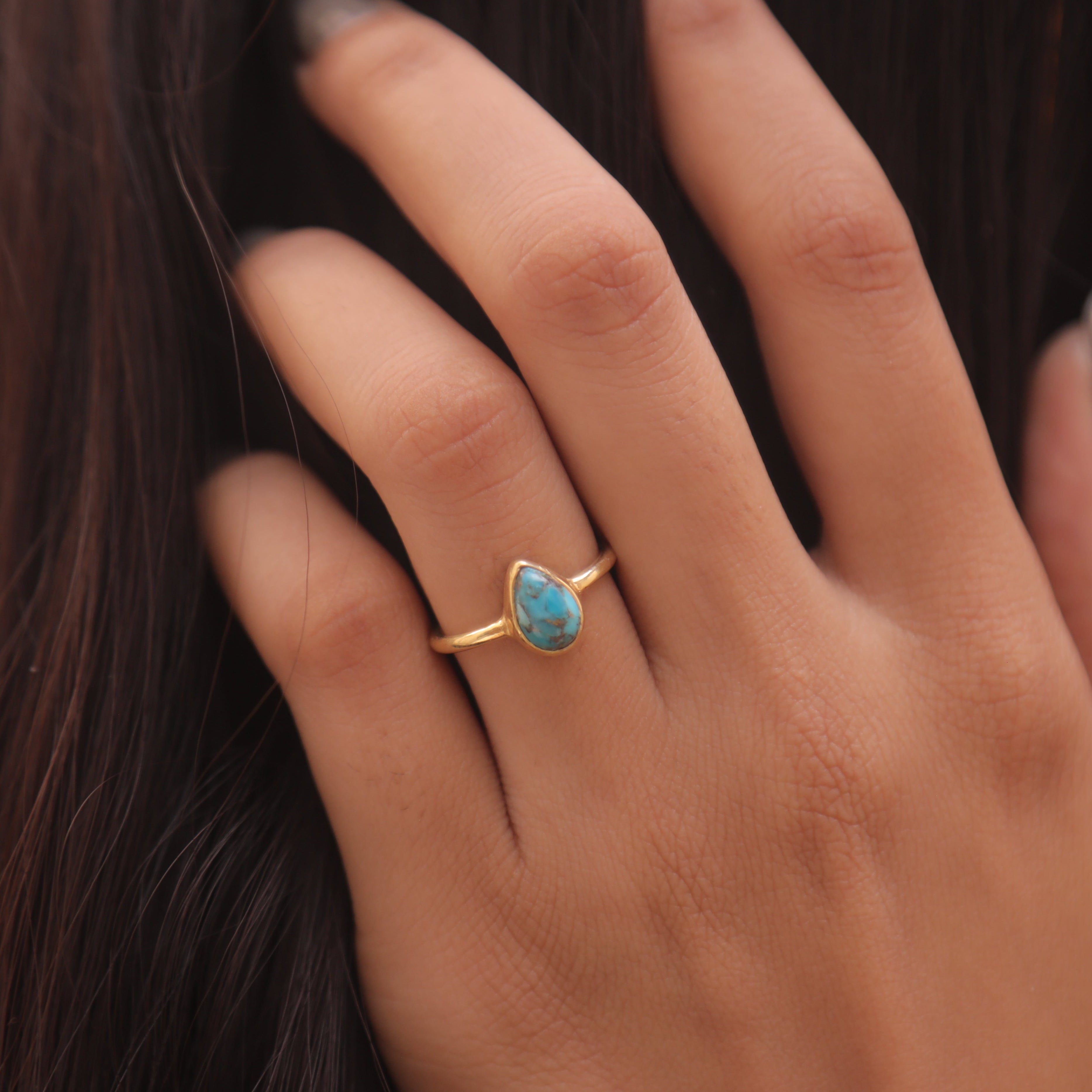 Blue Copper 18k Gold Plated Turquoise Solid Silver Ring