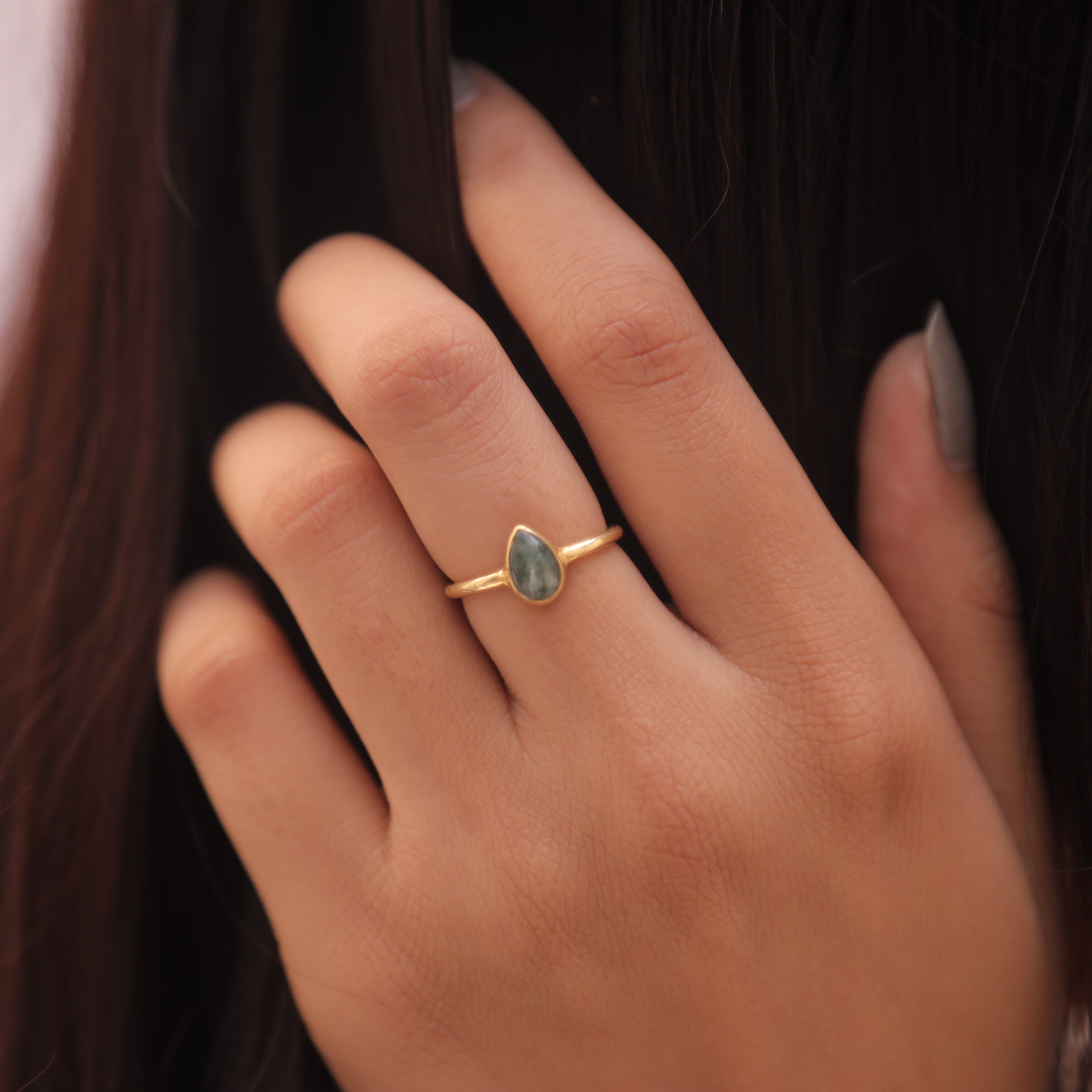 Seraphinite  18k Gold Plated Solid Silver Ring
