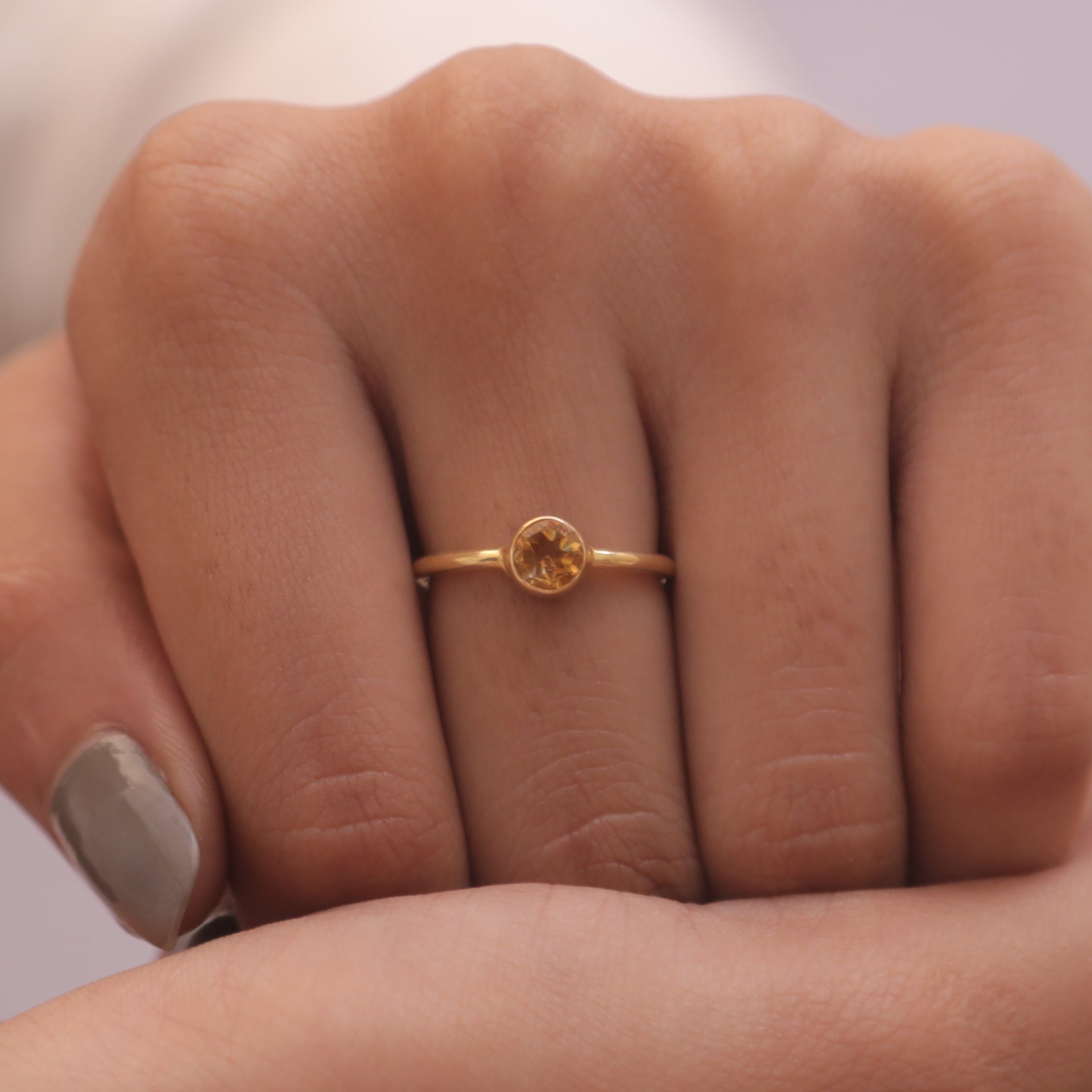 Cut Citrine 18k Gold Plated Sterling Silver Ring