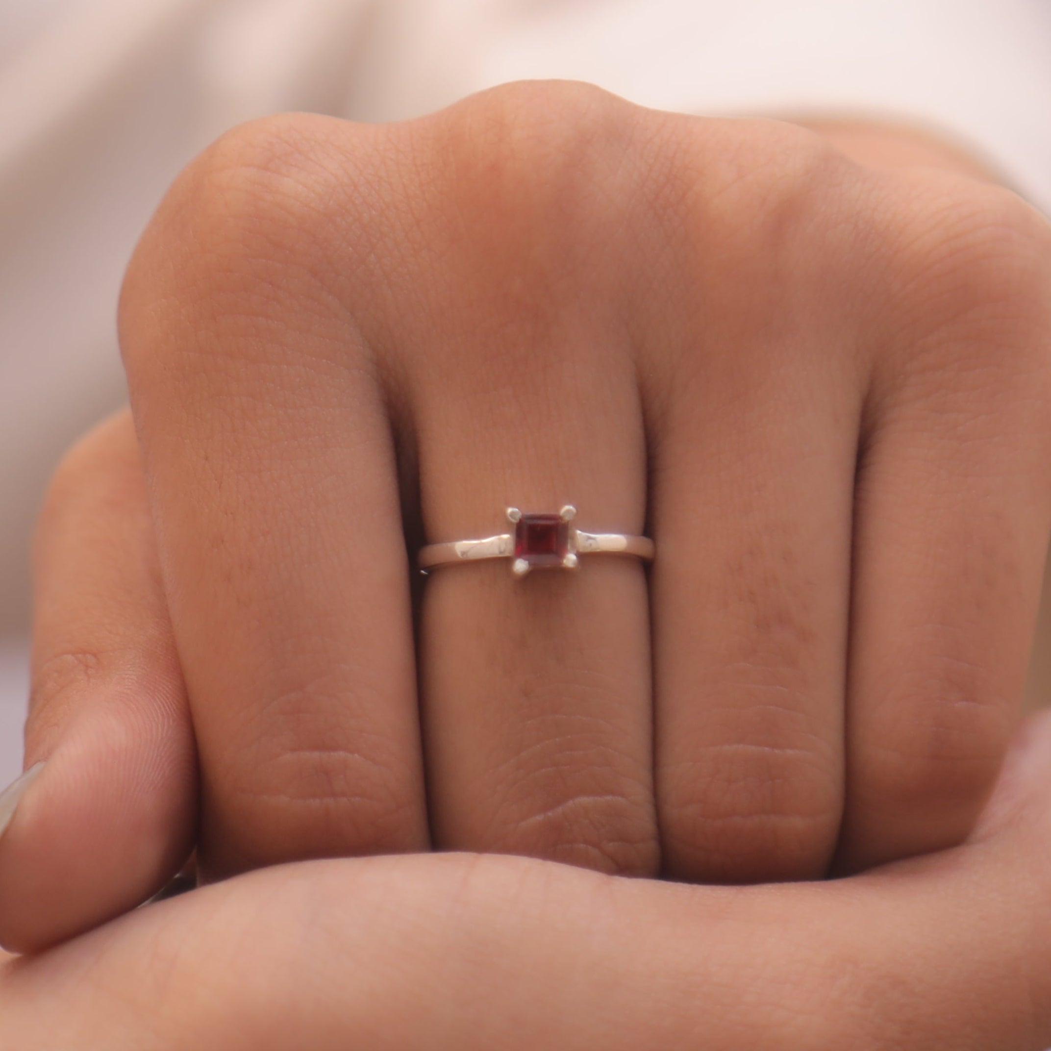 Garnet Solid Silver Ring