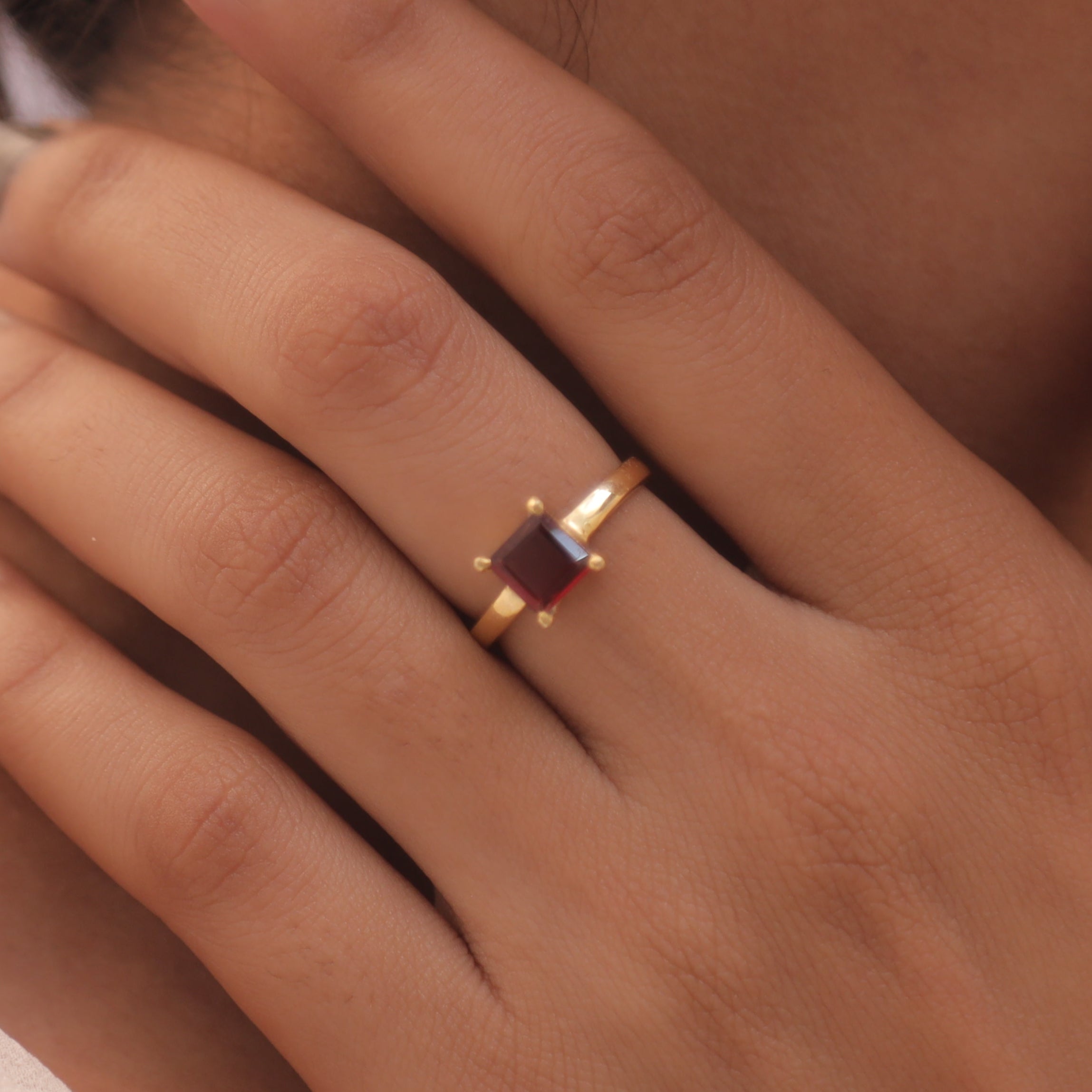 Garnet  18k Gold Plated Sterling Silver Ring