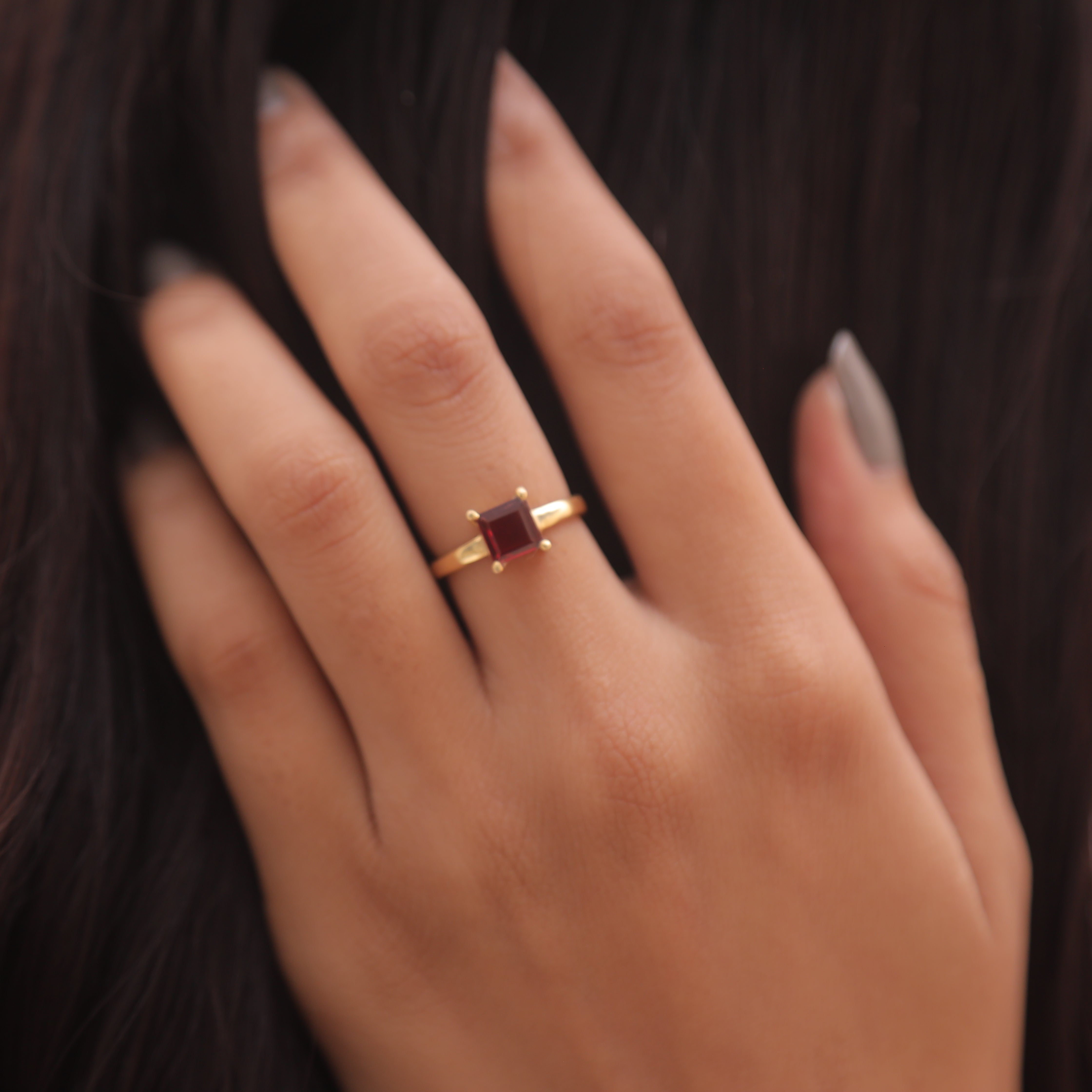 Garnet  18k Gold Plated Sterling Silver Ring