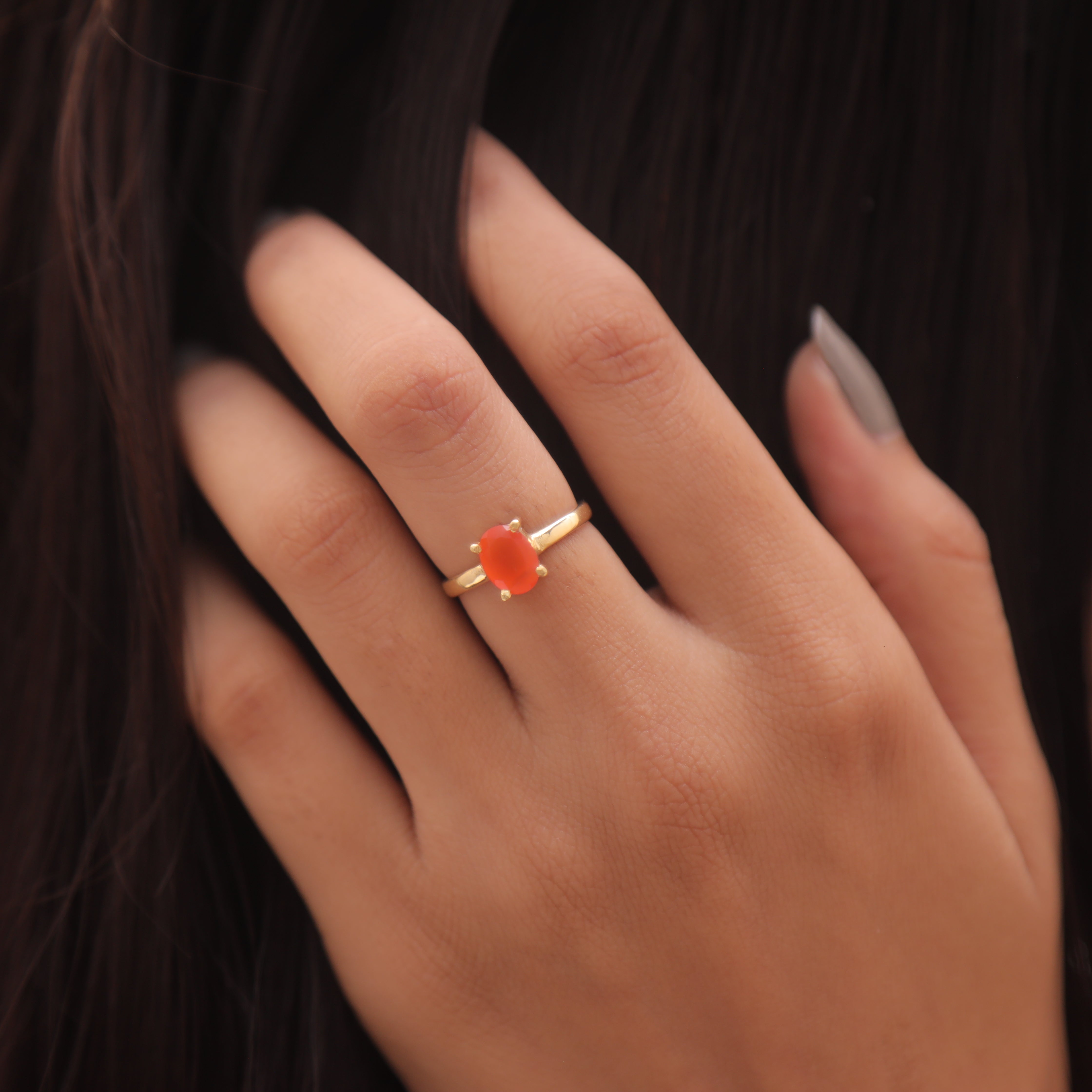 Cut Carnelian 18k Gold Plated Solid Silver Ring