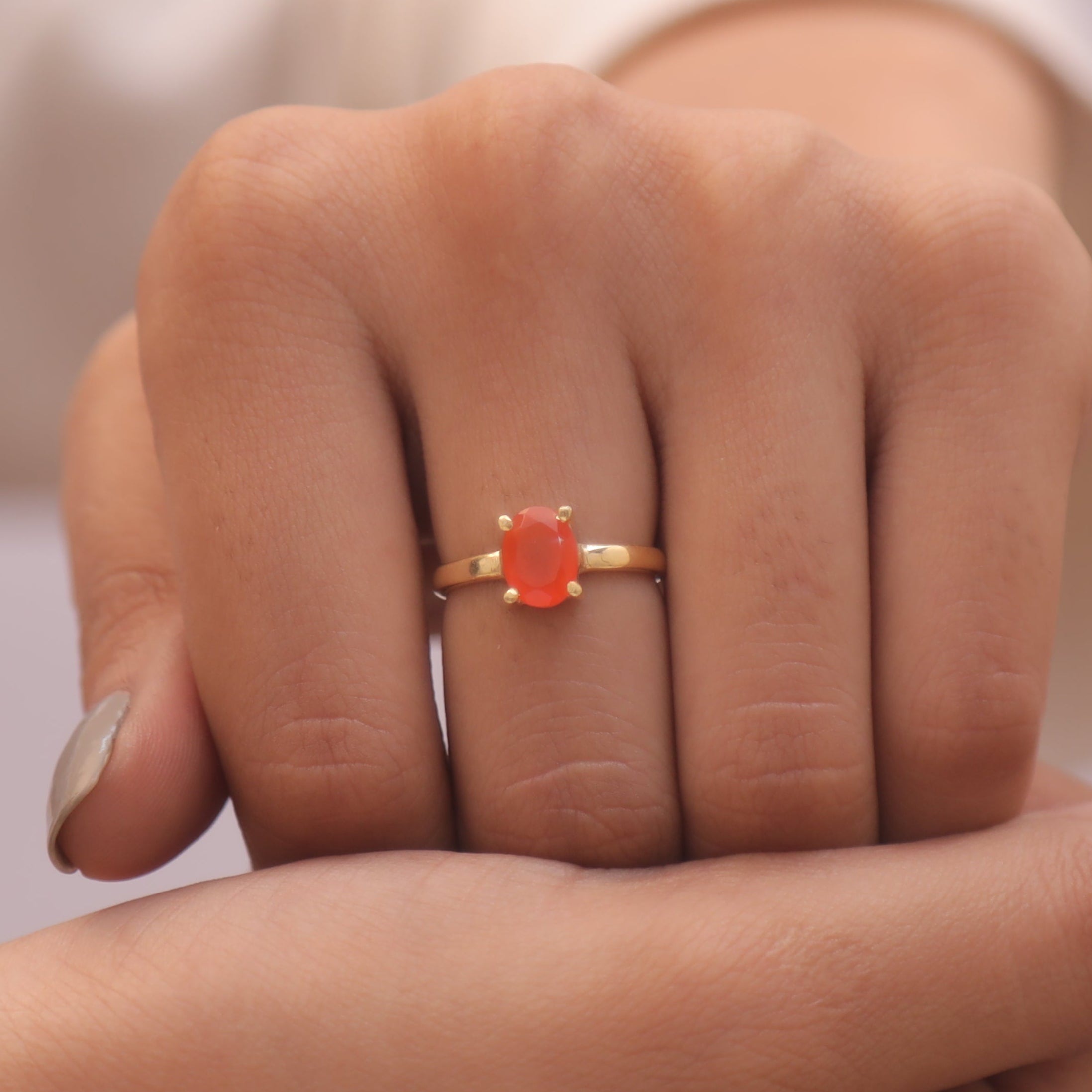 Cut Carnelian 18k Gold Plated Solid Silver Ring
