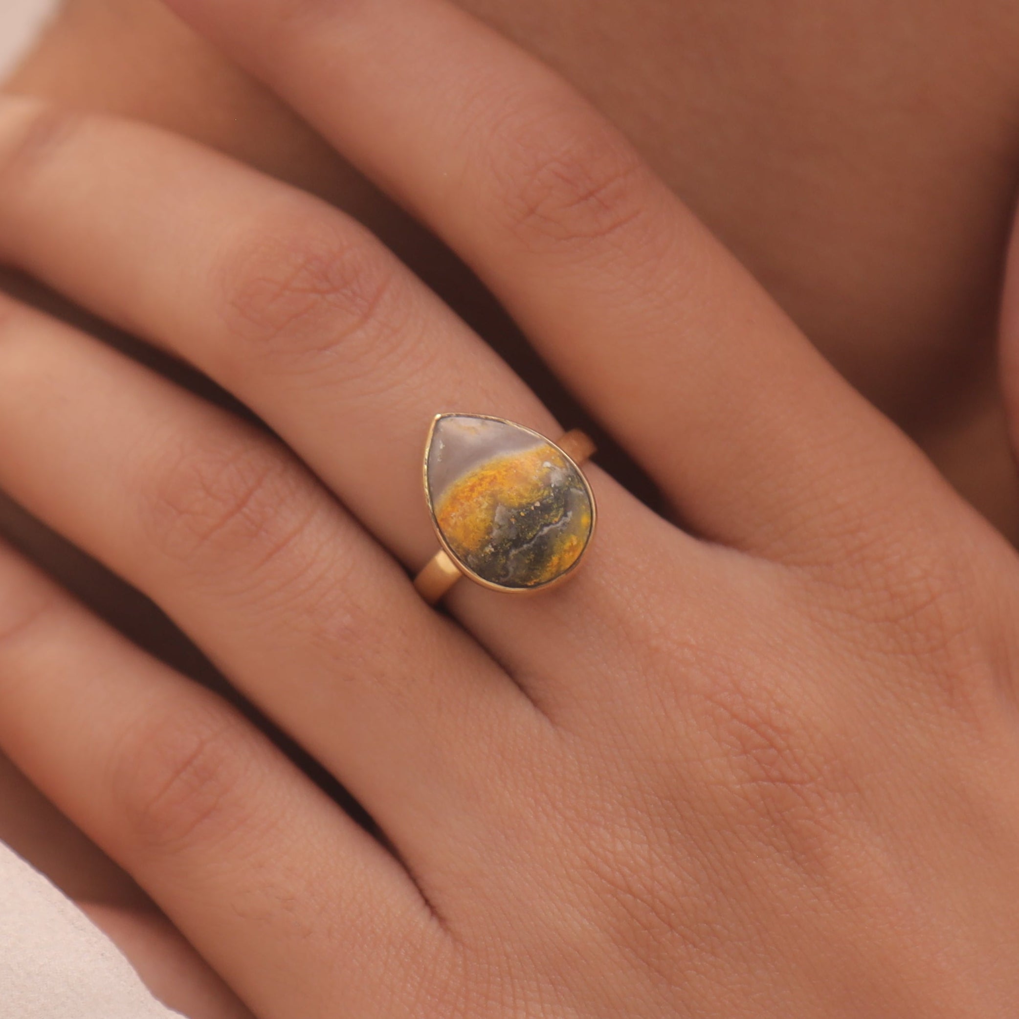 Bumblebee Jasper 18k Gold Plated Sterling Silver Ring