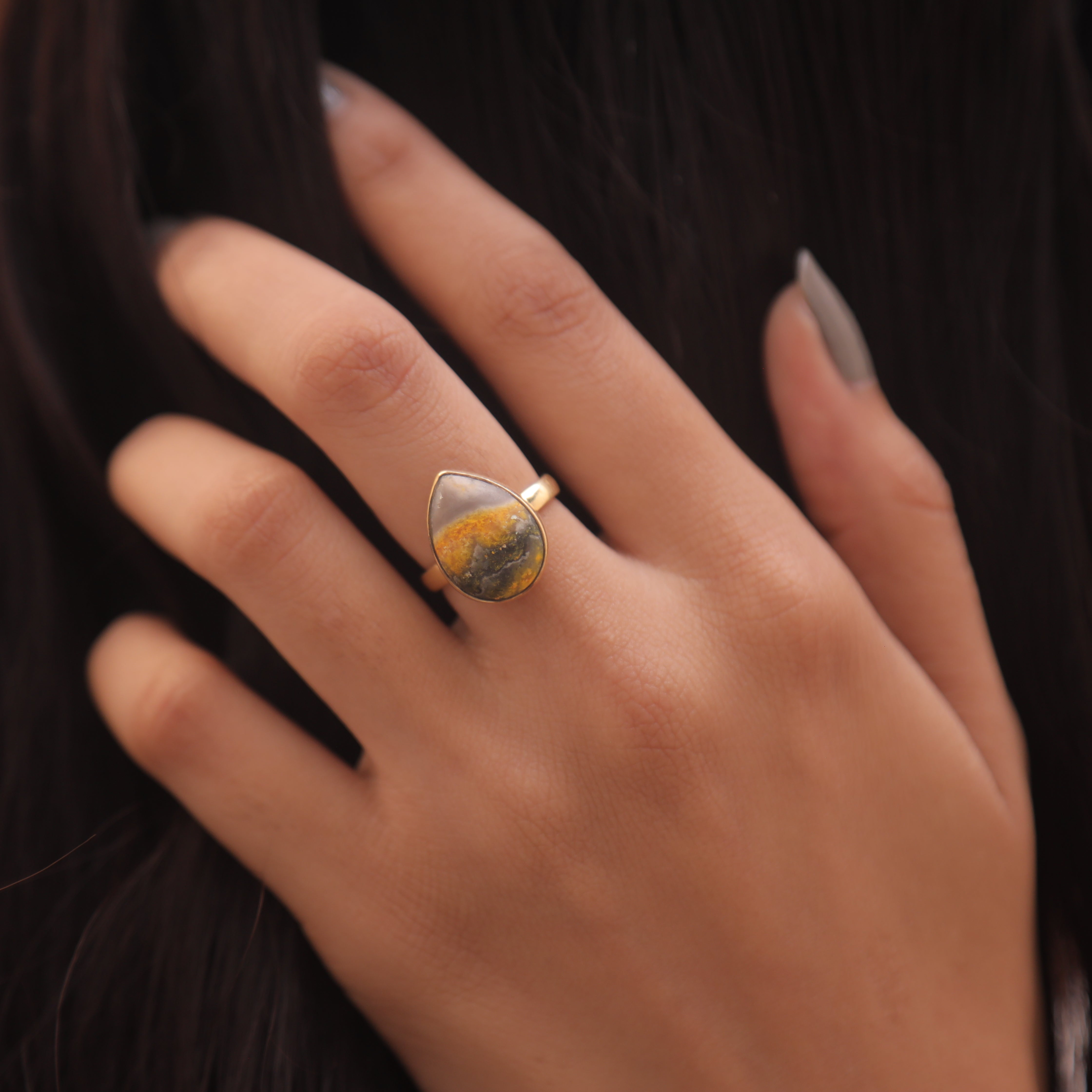 Bumblebee Jasper 18k Gold Plated Sterling Silver Ring