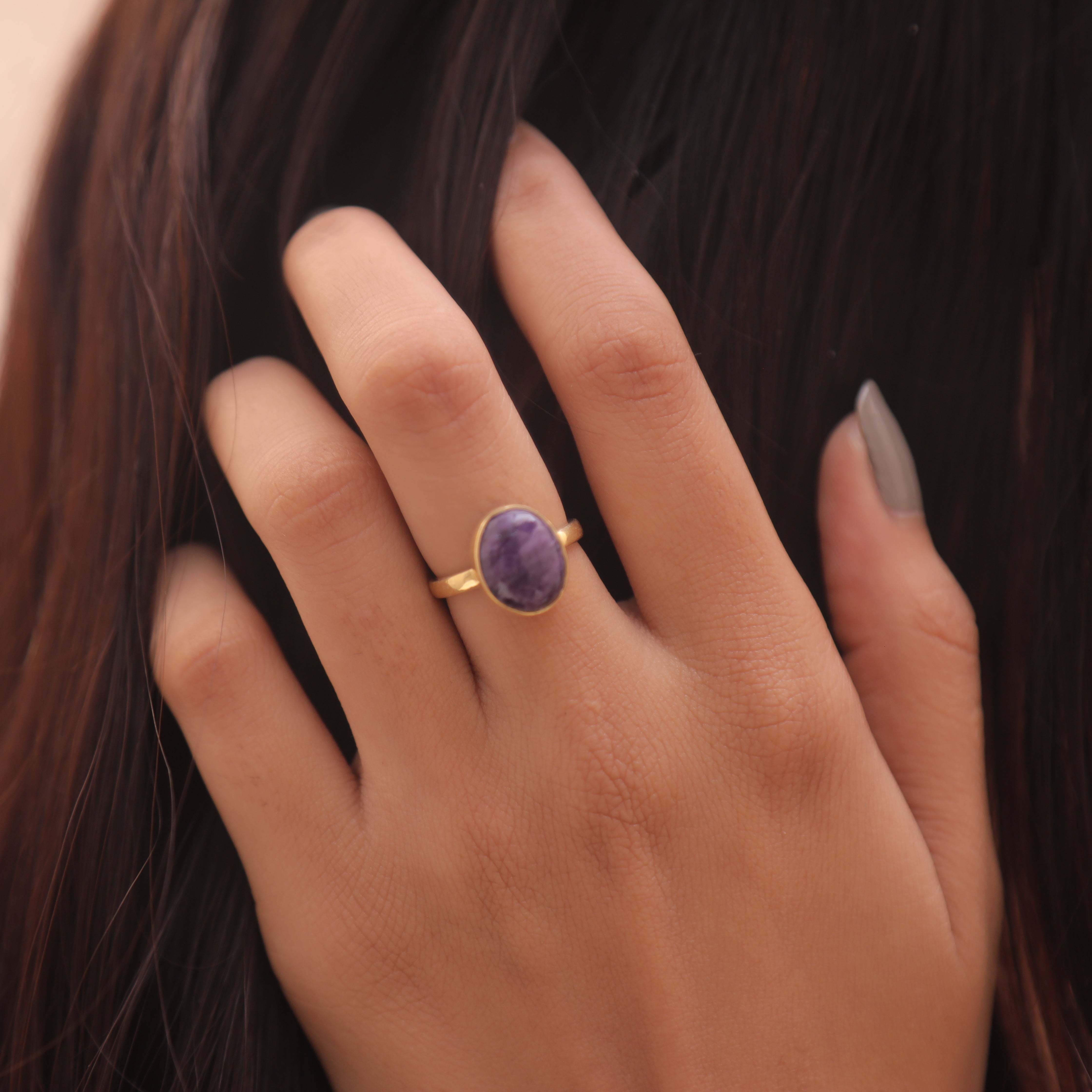 Charoite 18k Gold Plated 925 Sterling Silver Ring