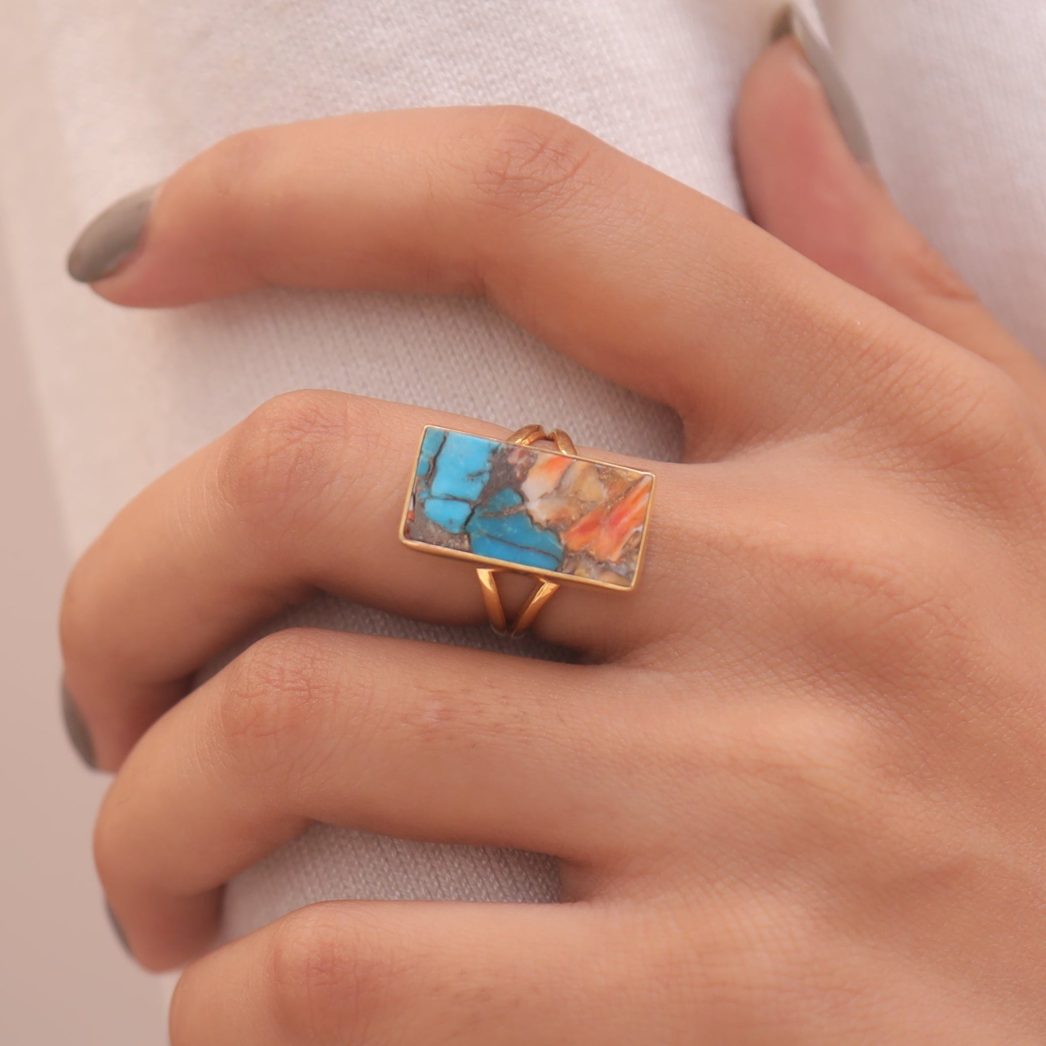 Oyster Turquoise 18k Gold Plated Sterling Silver Ring