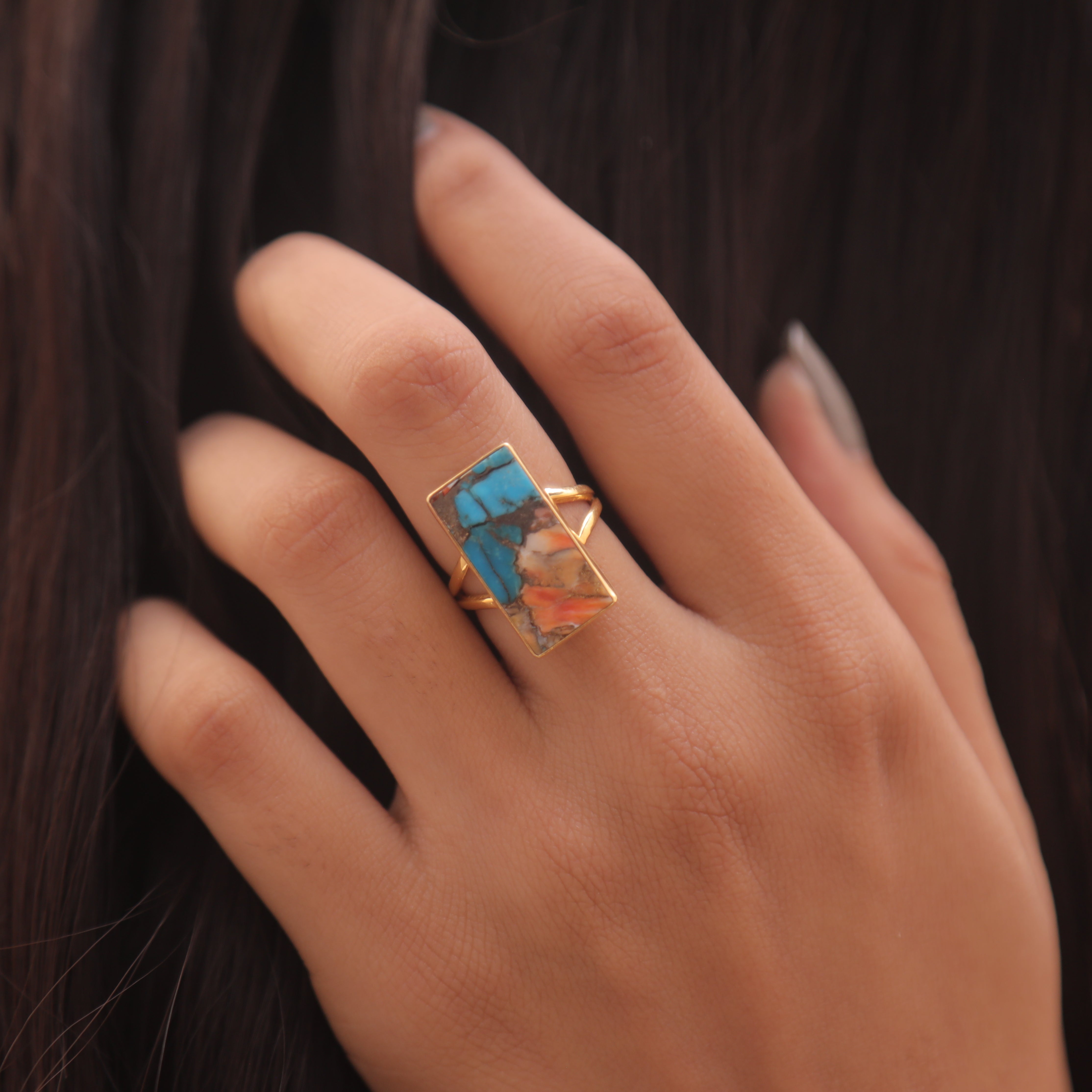 Oyster Turquoise 18k Gold Plated Sterling Silver Ring