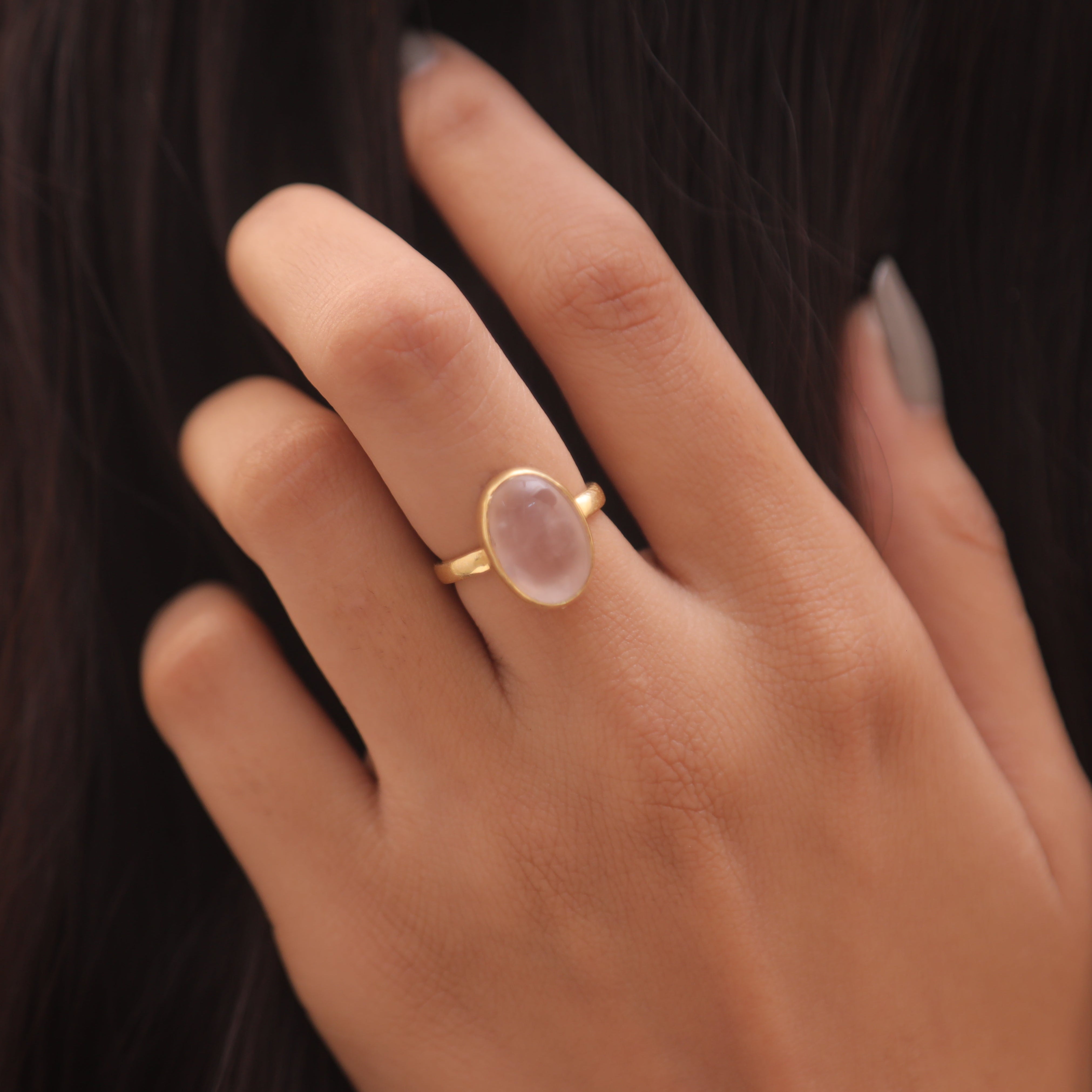 Rose Quartz 18k Gold Plated Solid Silver Ring