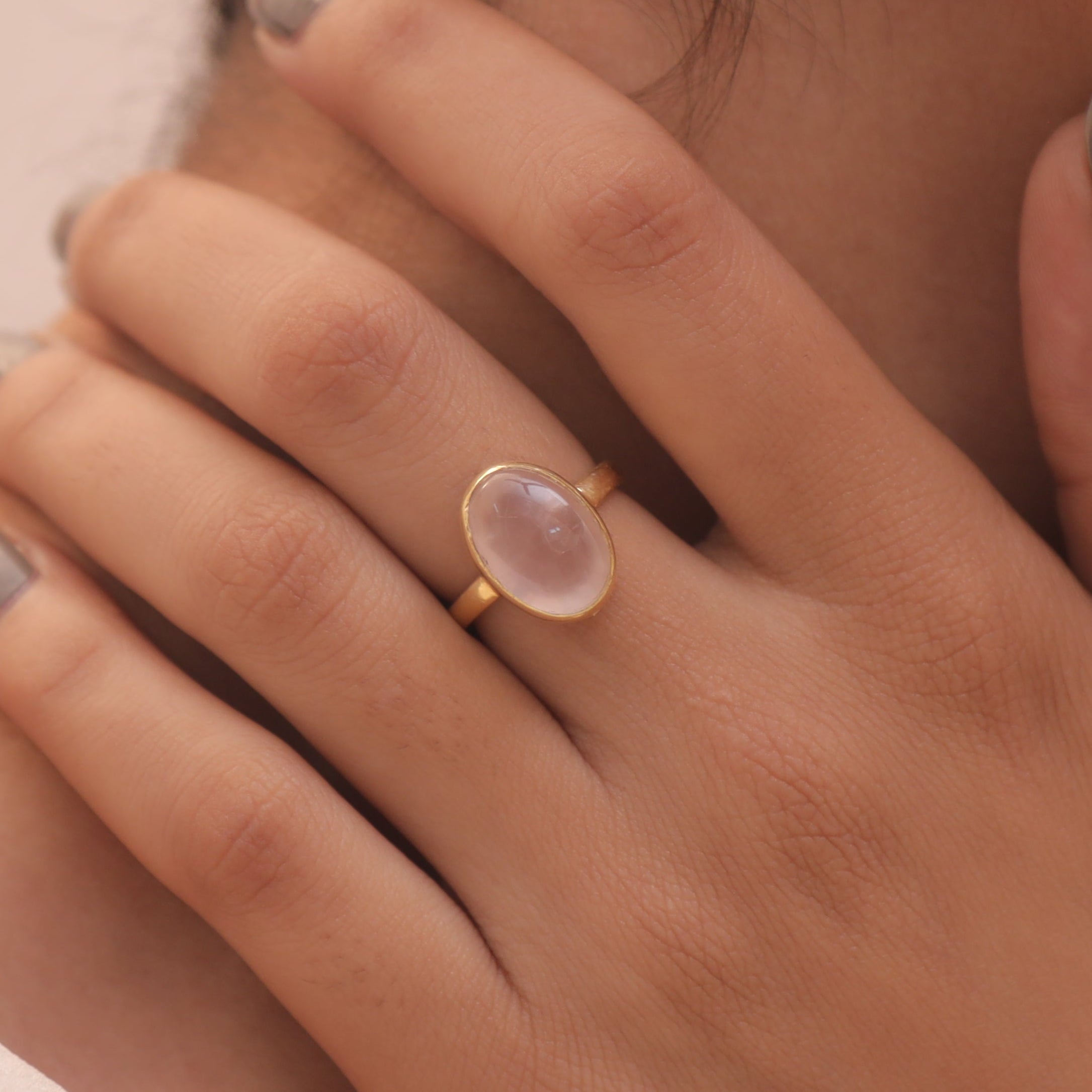 Rose Quartz 18k Gold Plated Solid Silver Ring