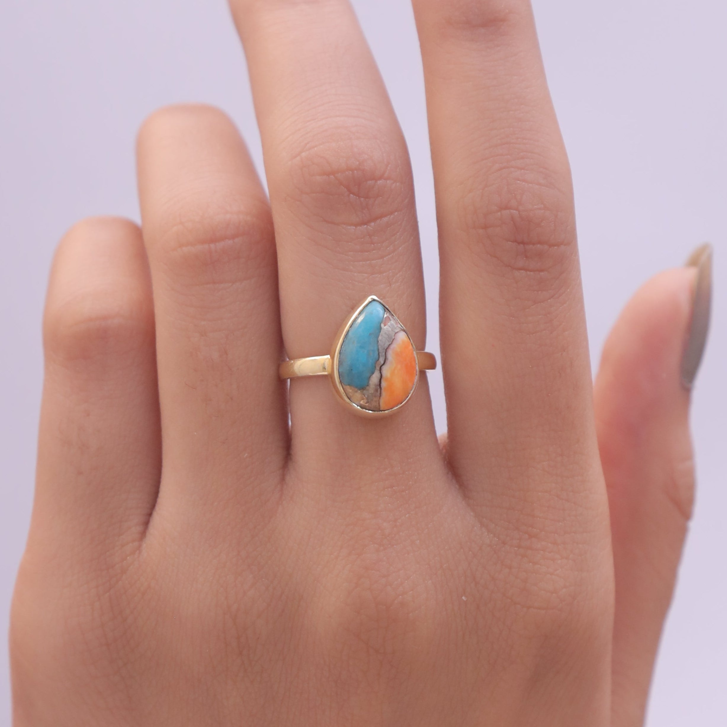 Oyster Turquoise 18k Gold Plated Sterling Silver Ring
