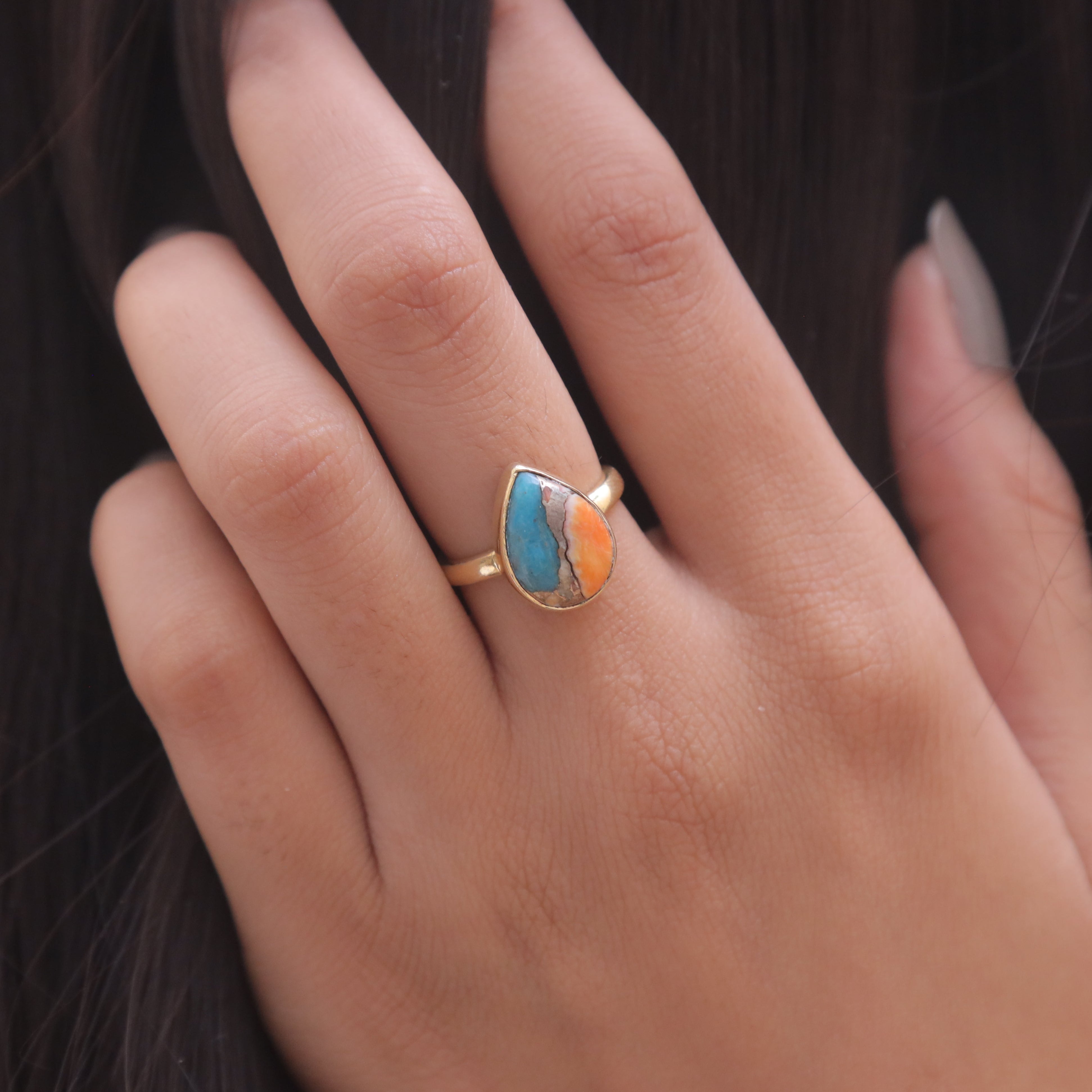 Oyster Turquoise 18k Gold Plated Sterling Silver Ring