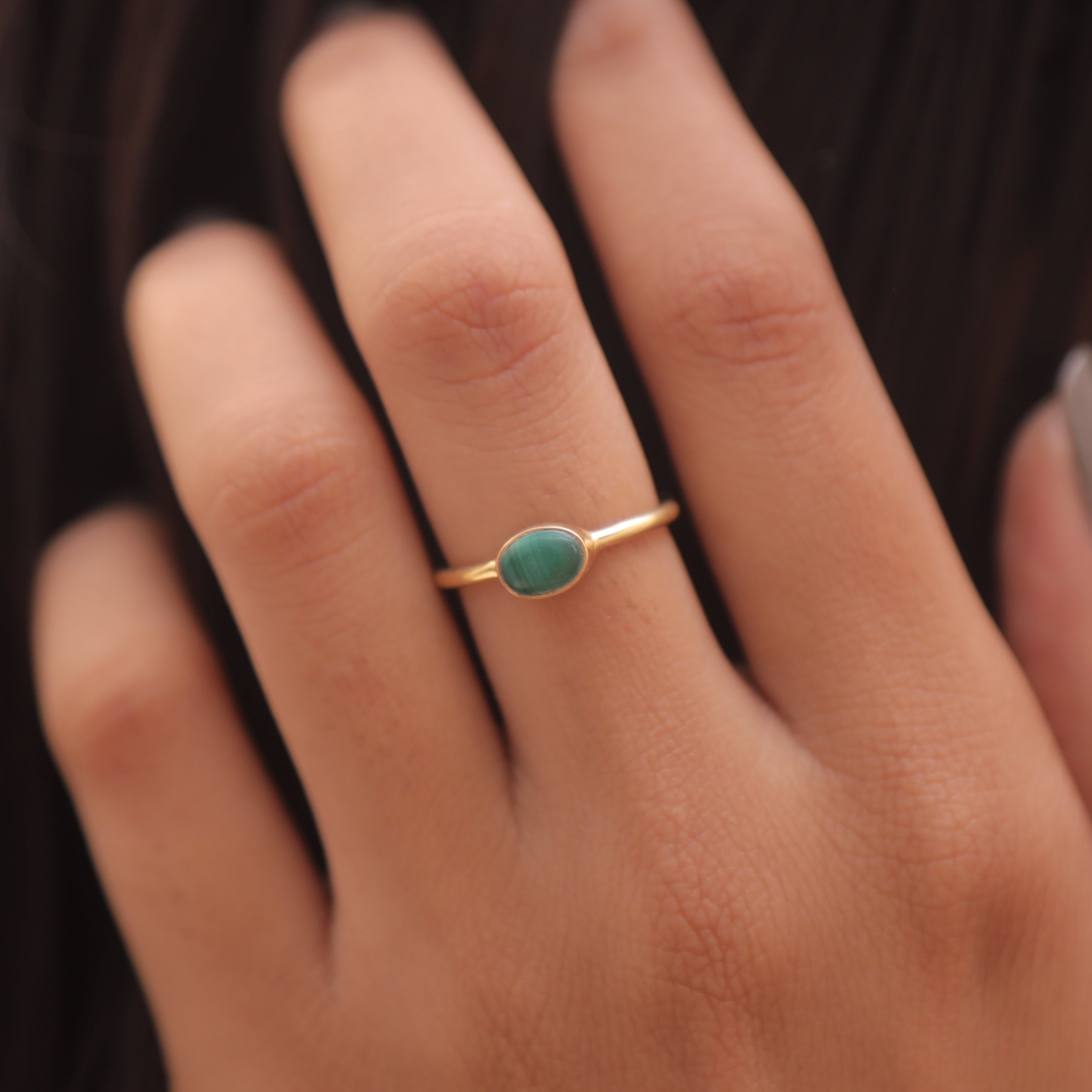 Malachite 18k Gold Plated Solid Silver Ring