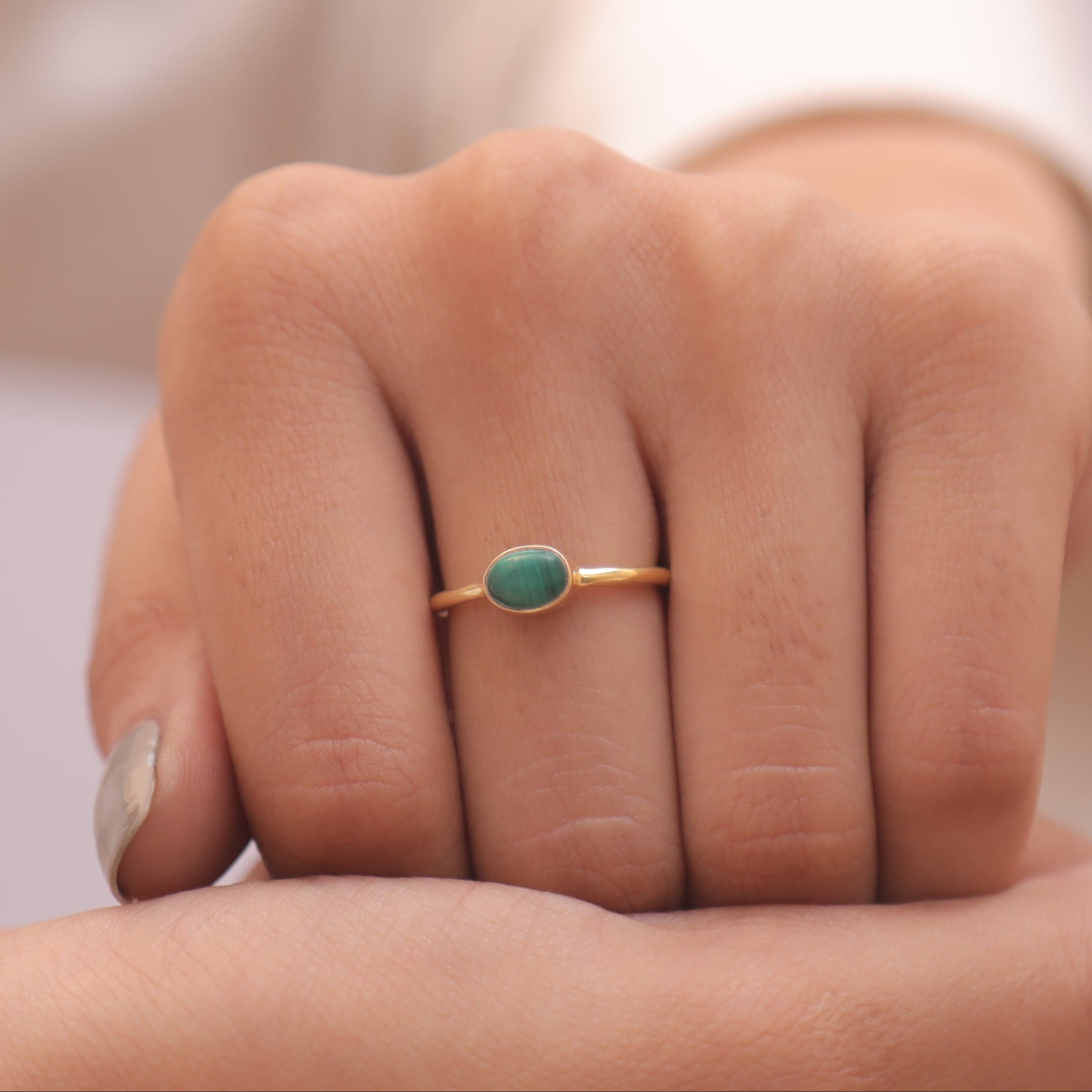 Malachite 18k Gold Plated Solid Silver Ring
