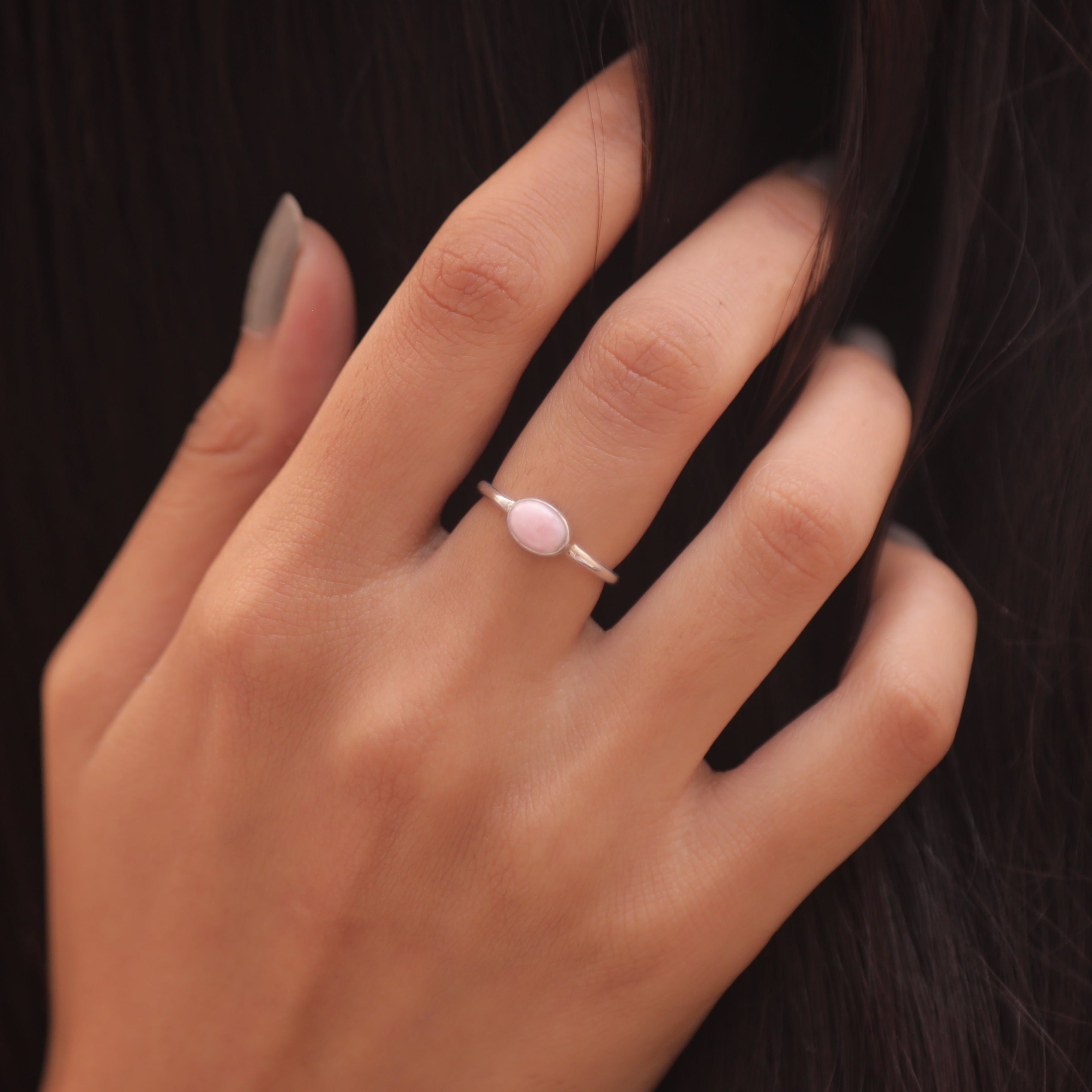 Pink Opal Solid Silver Ring