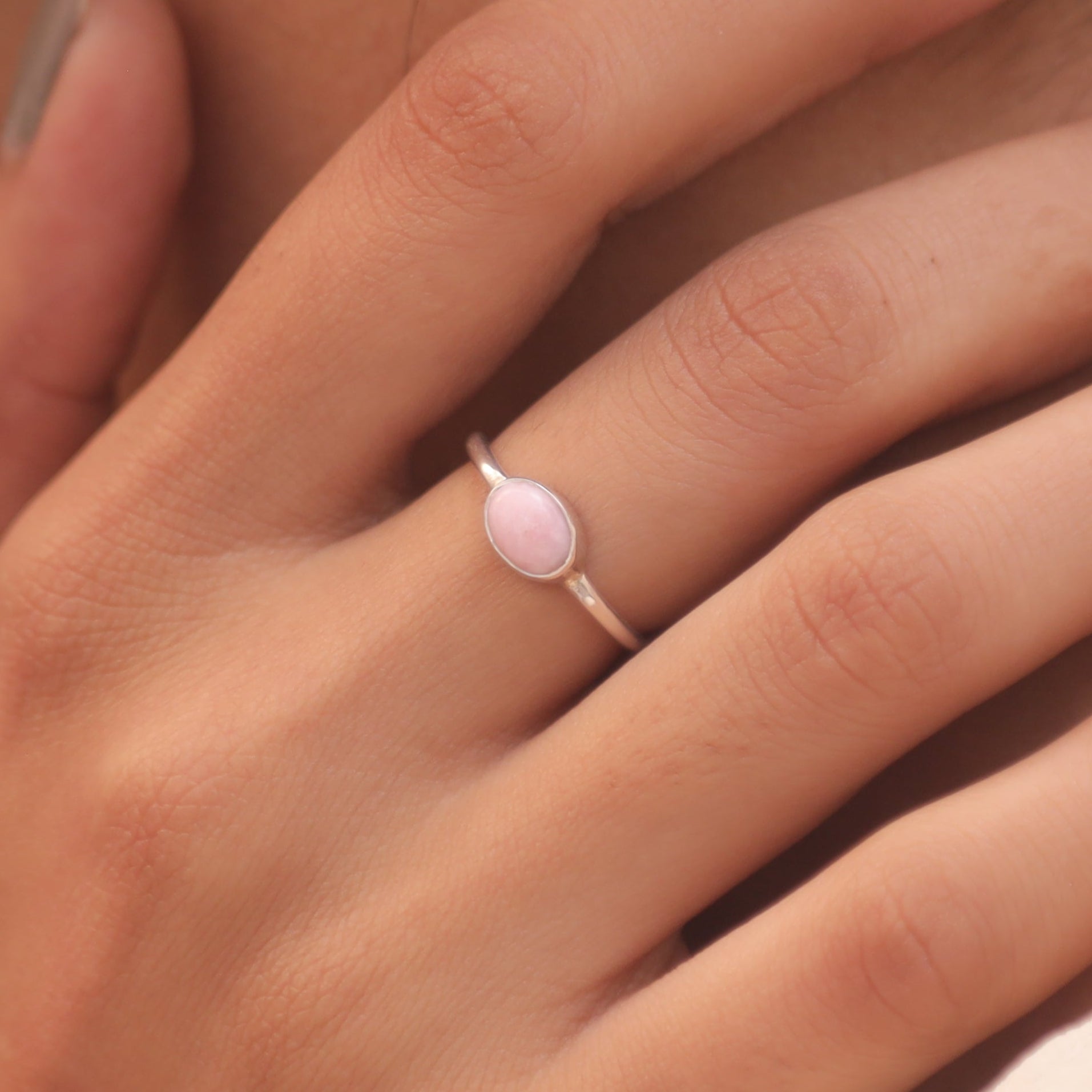 Pink Opal Solid Silver Ring