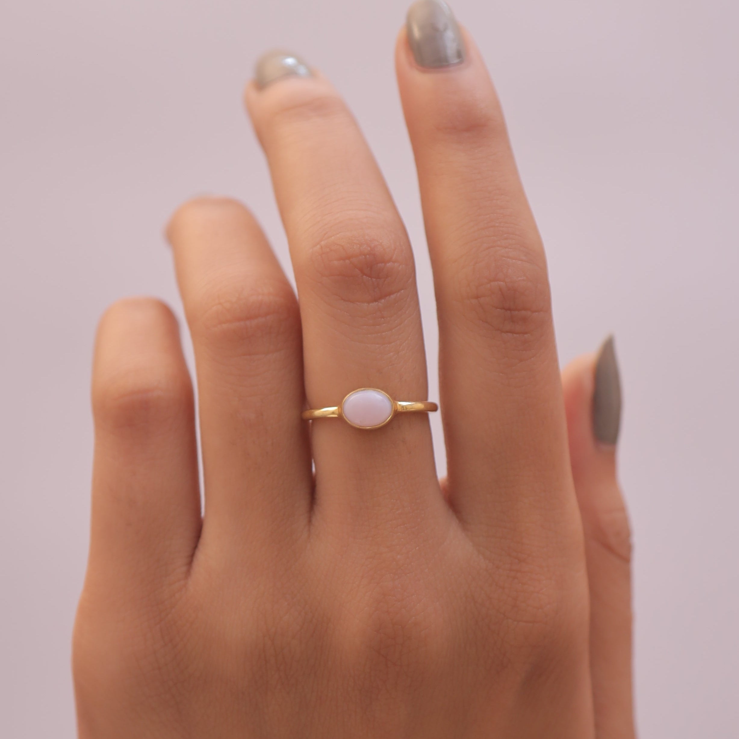 Pink Opal 18k Gold Plated Solid Silver Ring