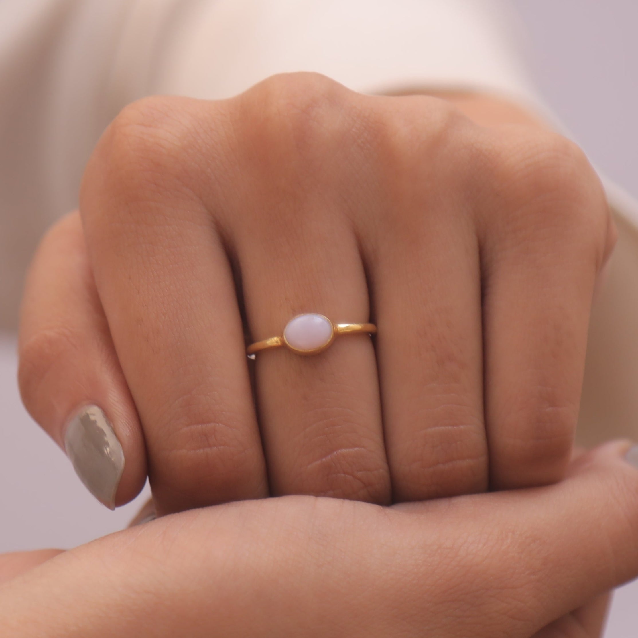 Pink Opal 18k Gold Plated Solid Silver Ring