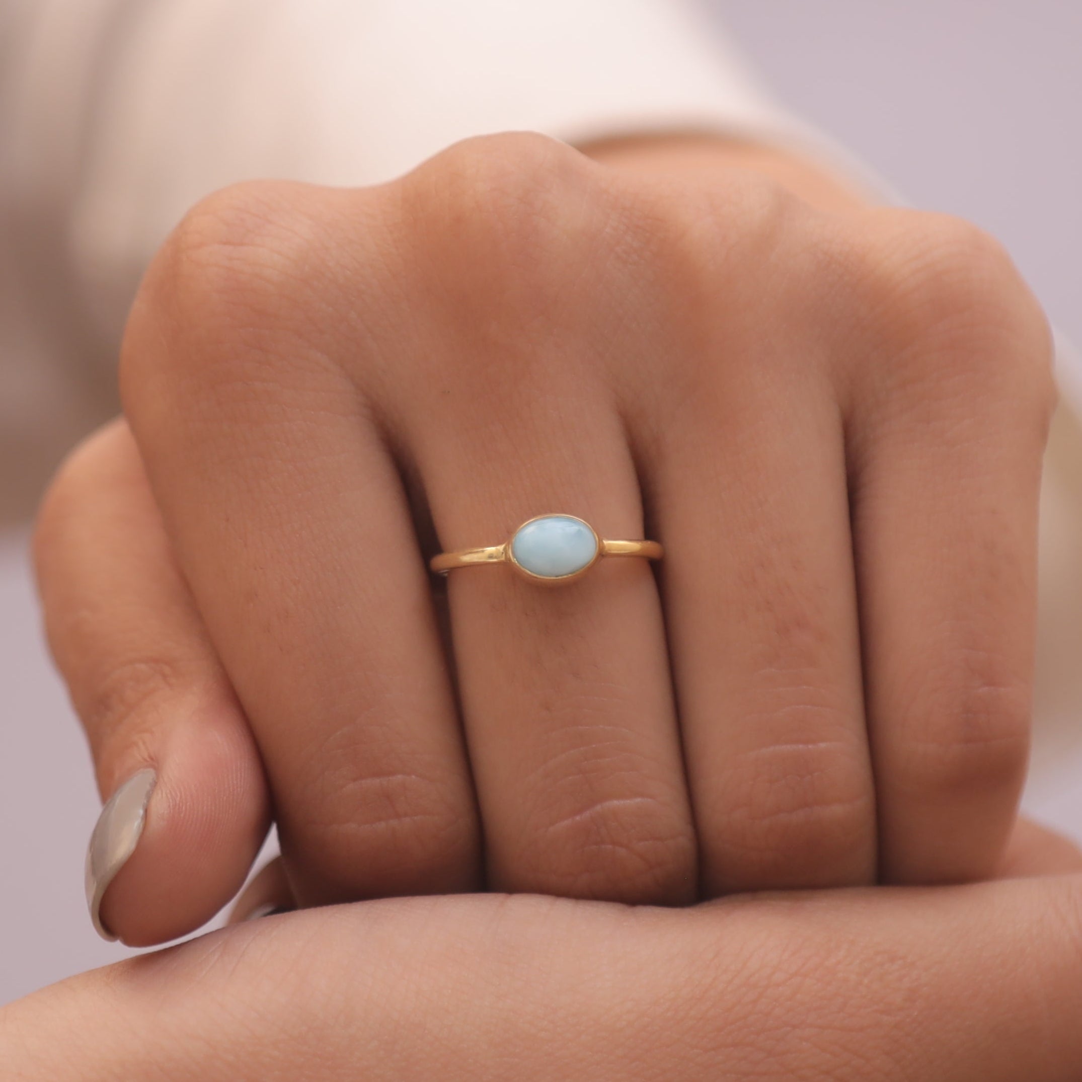 Larimar 18k Gold Plated Sterling Silver Ring