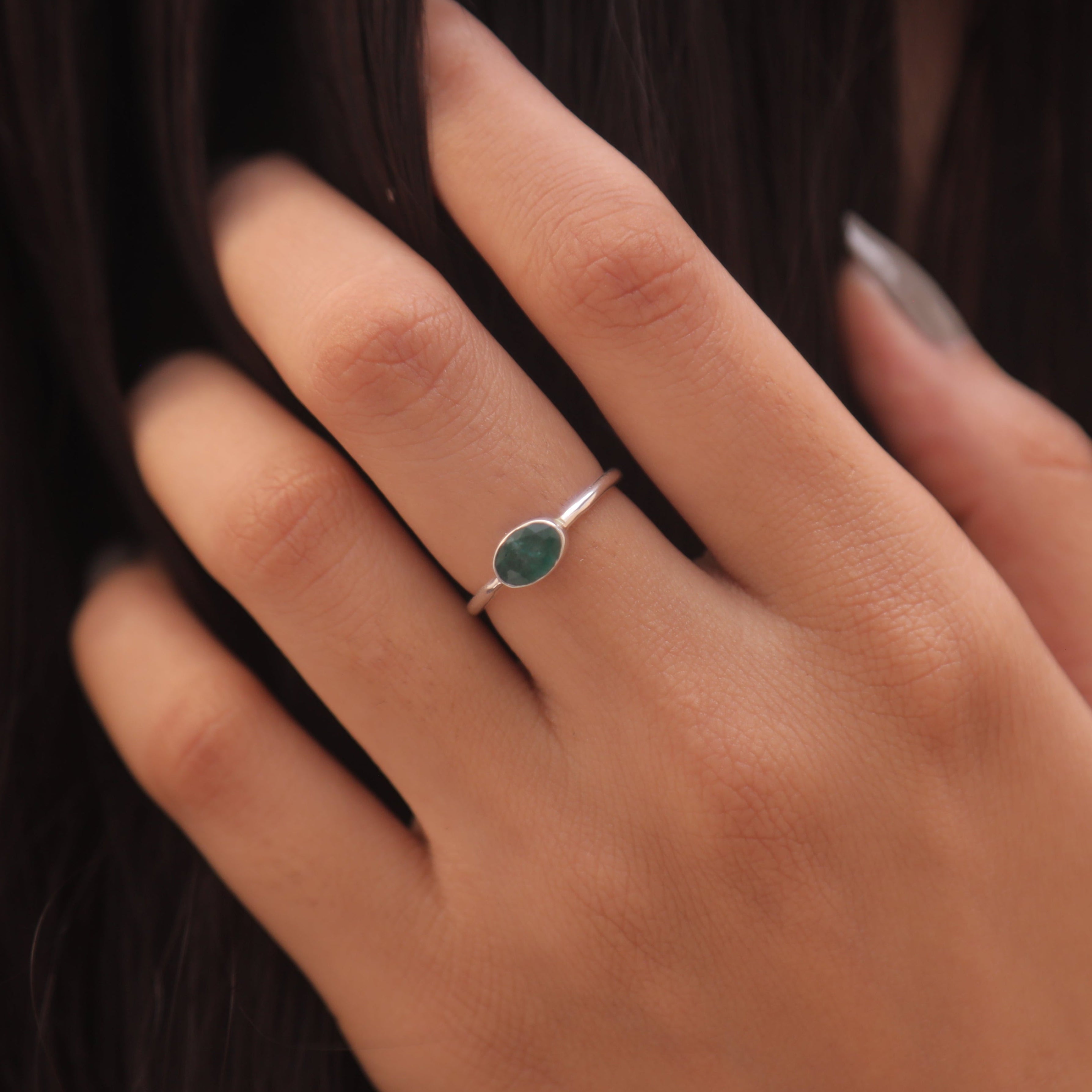Cut Emerald Sterling Silver Ring